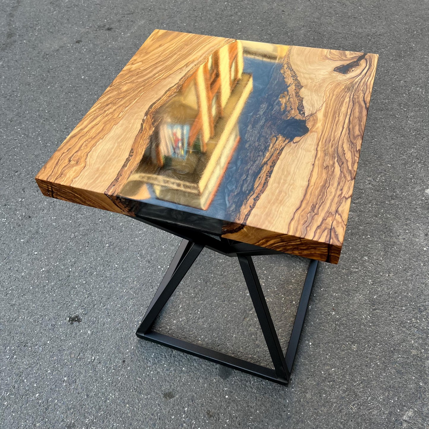 Customizable Square Olive Wood Coffee Table with Epoxy Resin River