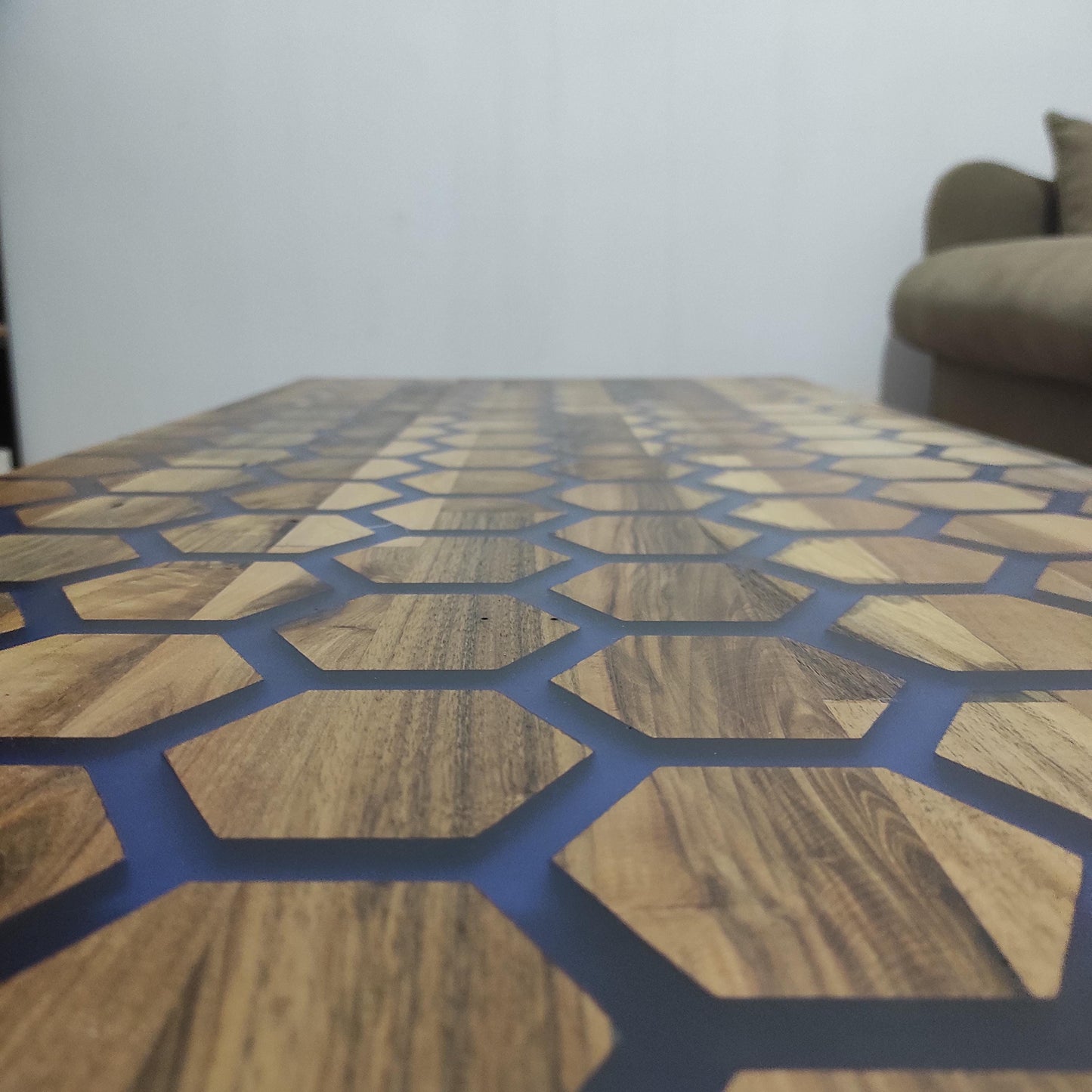 Handmade Hexagonal Olive Wood Coffee Table with Epoxy Resin
