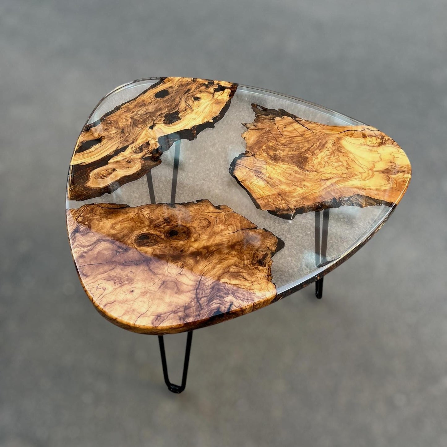 Triangle Olive Wood Coffee Table: Modern Epoxy Resin Accent Table