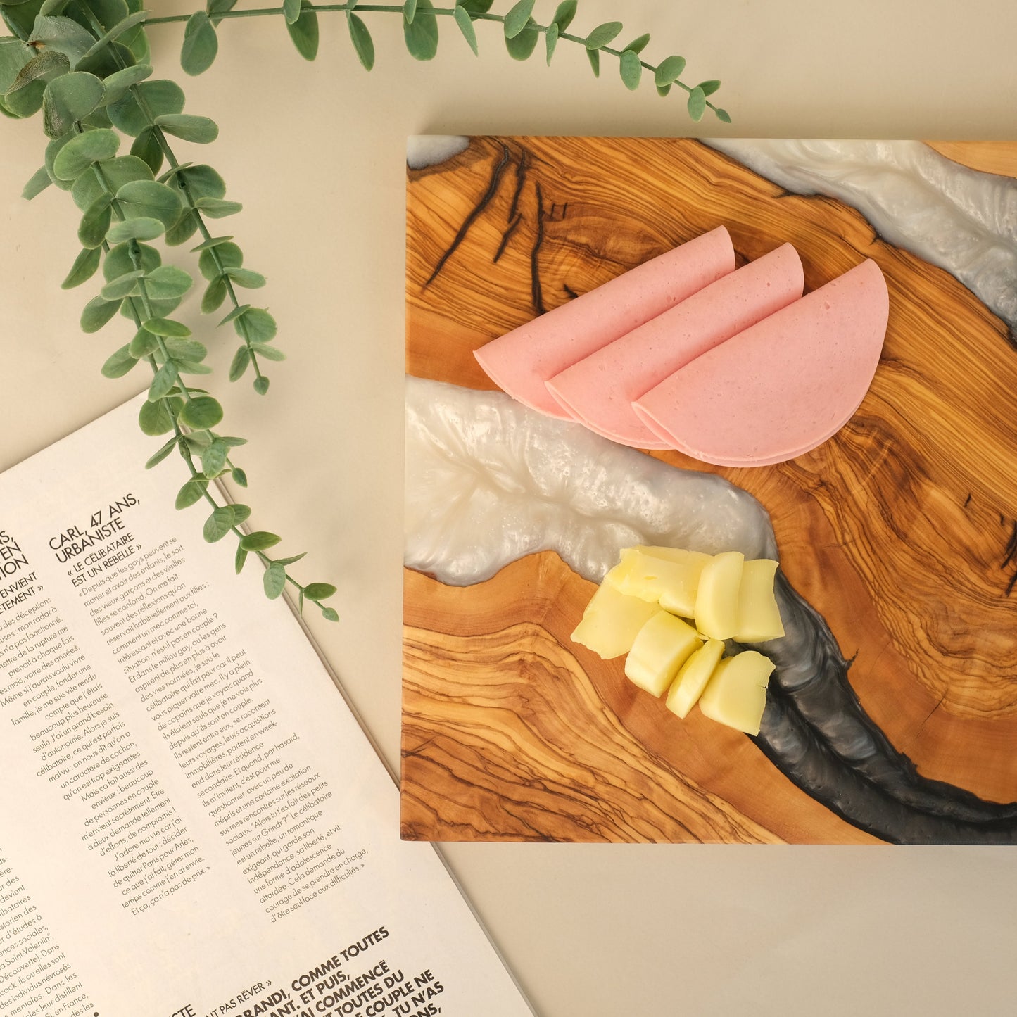 Personalized Olive Wood Charcuterie Board: Epoxy Resin River Cutting Board