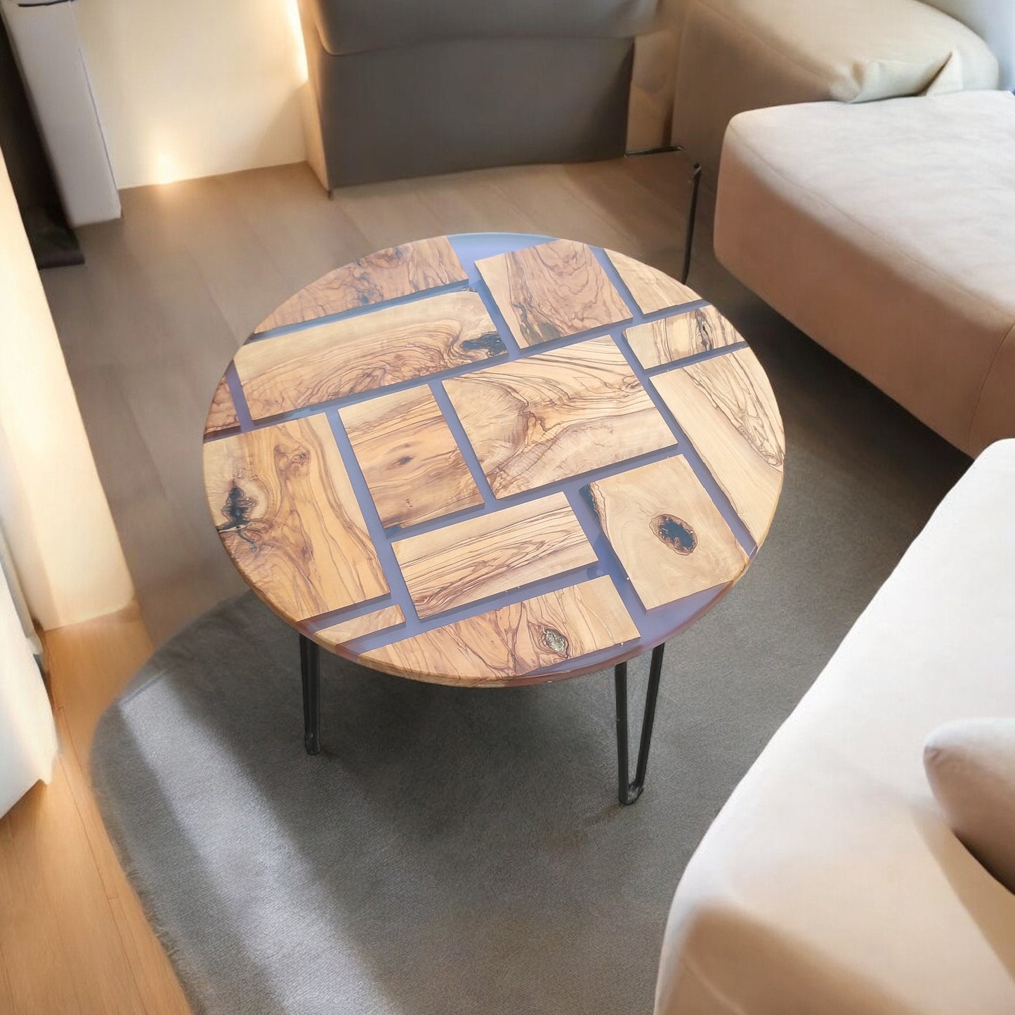 Epoxy Resin & Olive Wood Coffee Table: Unique Modern Design