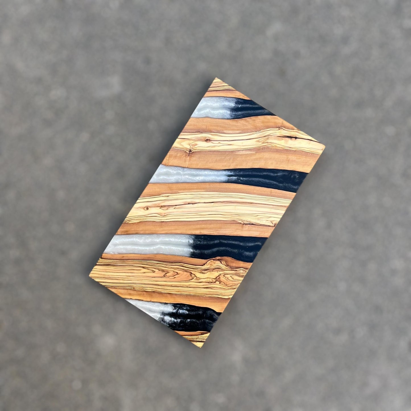 Handmade Olive Wood Charcuterie Board: Blue Resin River Design