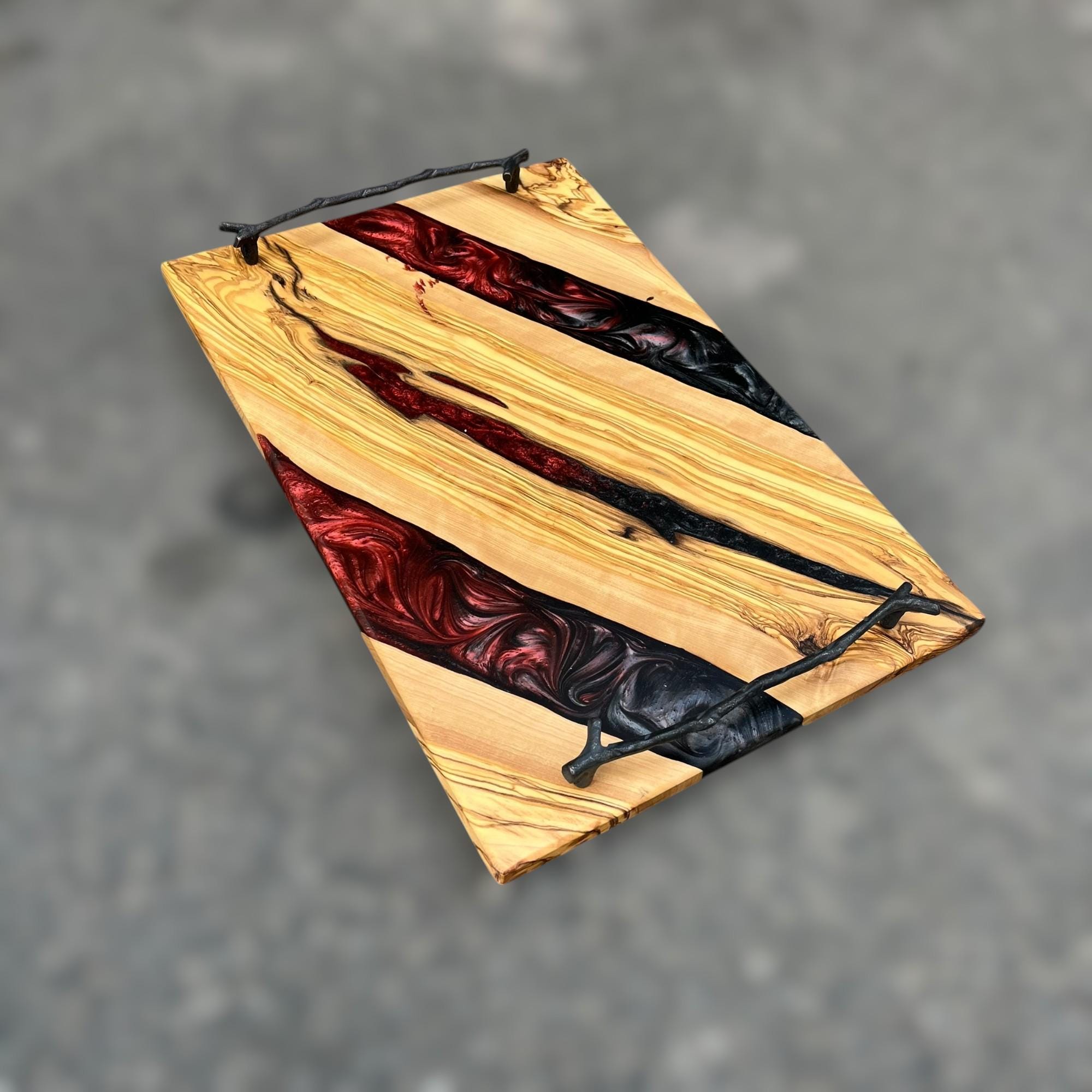 Handmade Olive Wood Charcuterie Board: Epoxy Resin River Design