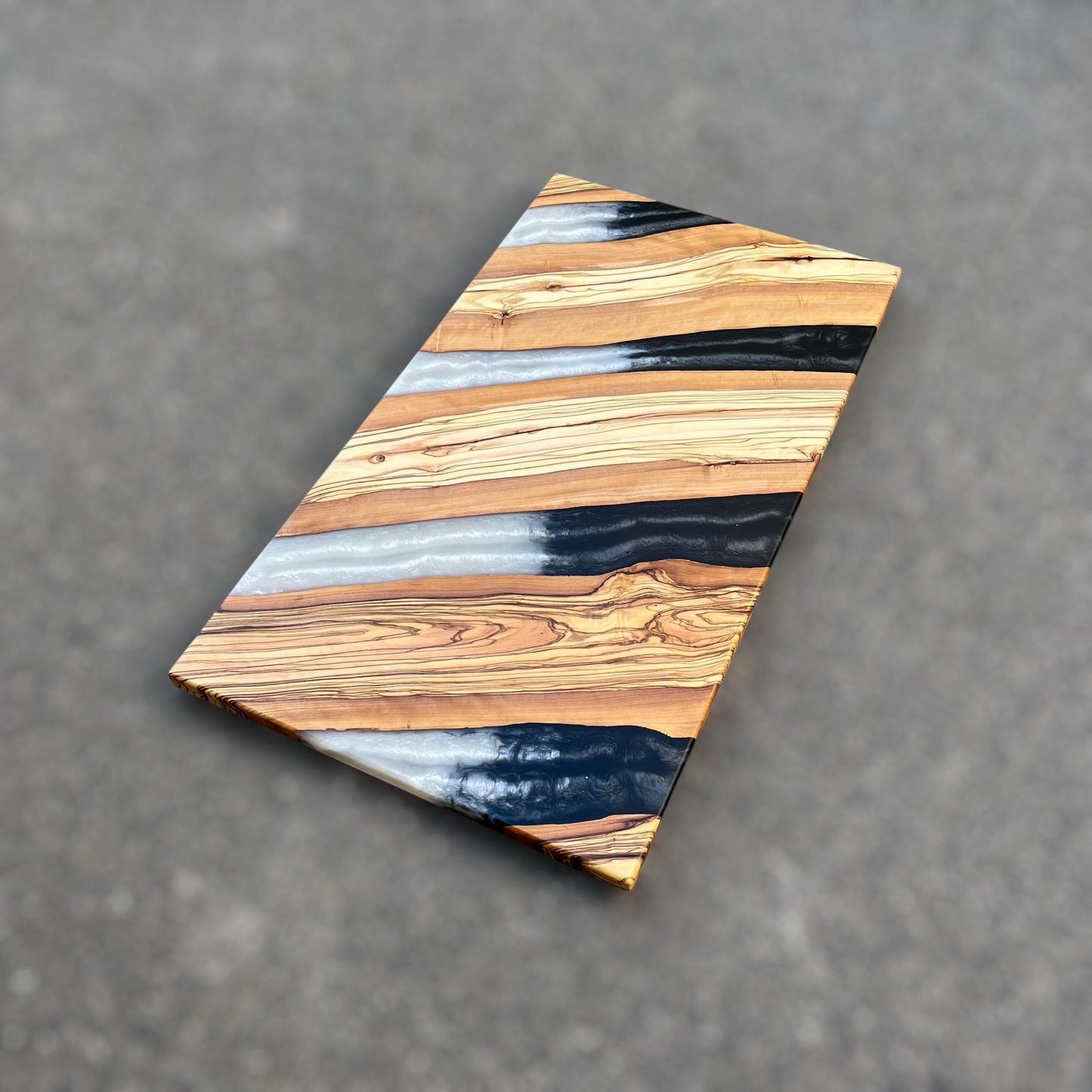Handmade Olive Wood Charcuterie Board: Blue Resin River Design