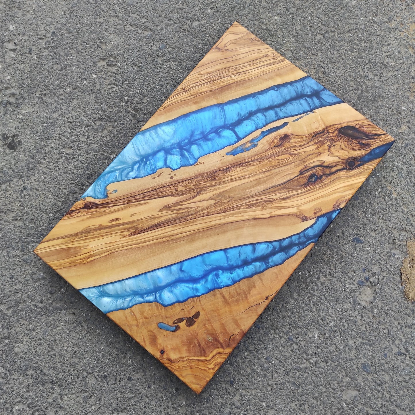 Handmade Olive Wood Charcuterie Board: Blue Resin River Design