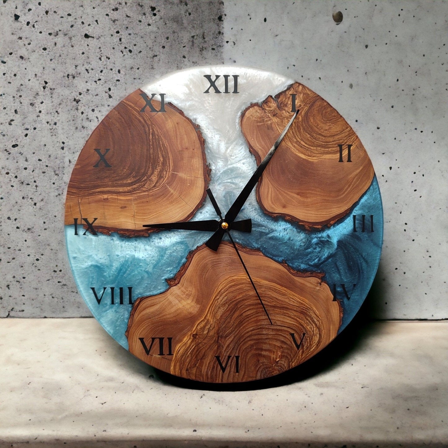 Handmade Olive Wood Resin Wall Clock: Unique Epoxy Decor