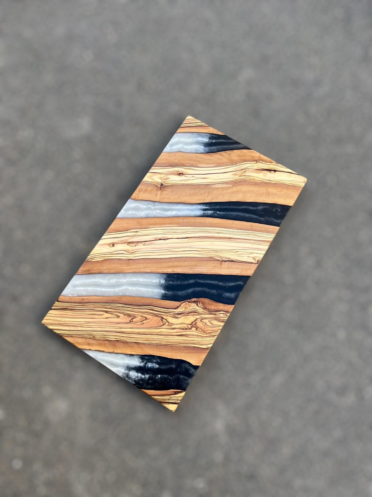 Handmade Olive Wood Charcuterie Board: Blue Resin River Design