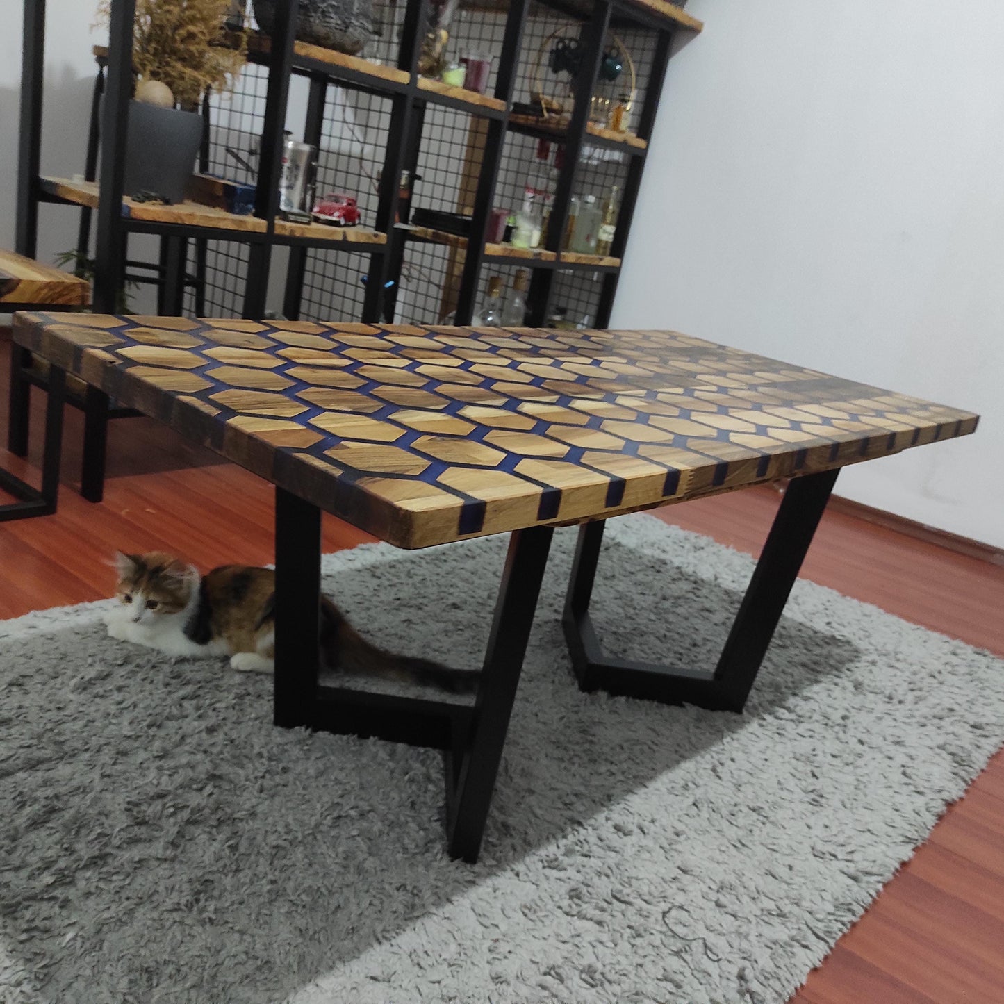 Handmade Hexagonal Olive Wood Coffee Table with Epoxy Resin