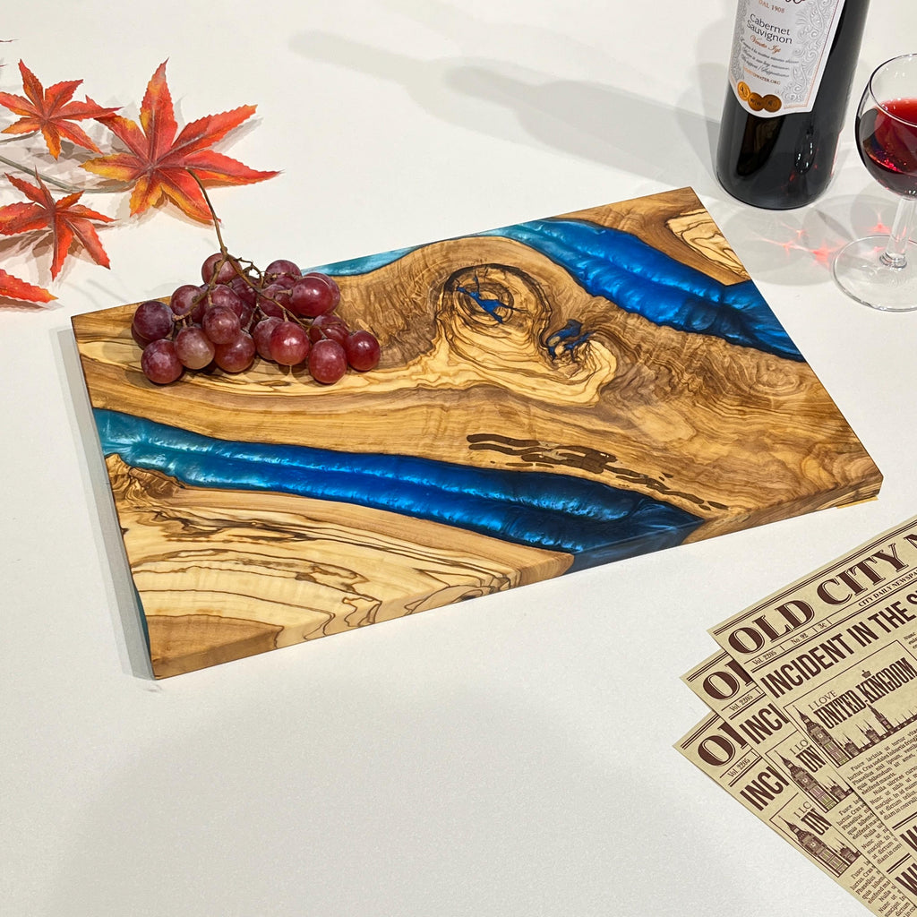 Handmade Black Epoxy Resin Olive Wood Charcuterie Board