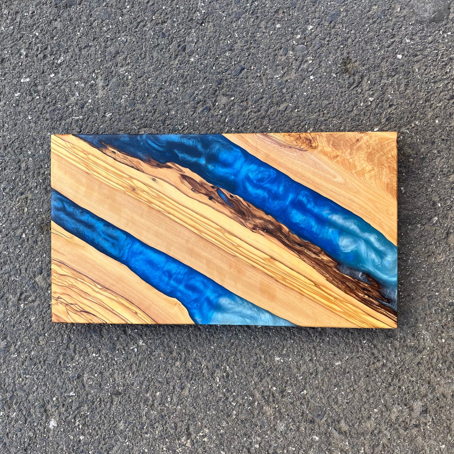 Handmade Olive Wood Charcuterie Board: Blue Resin River Design