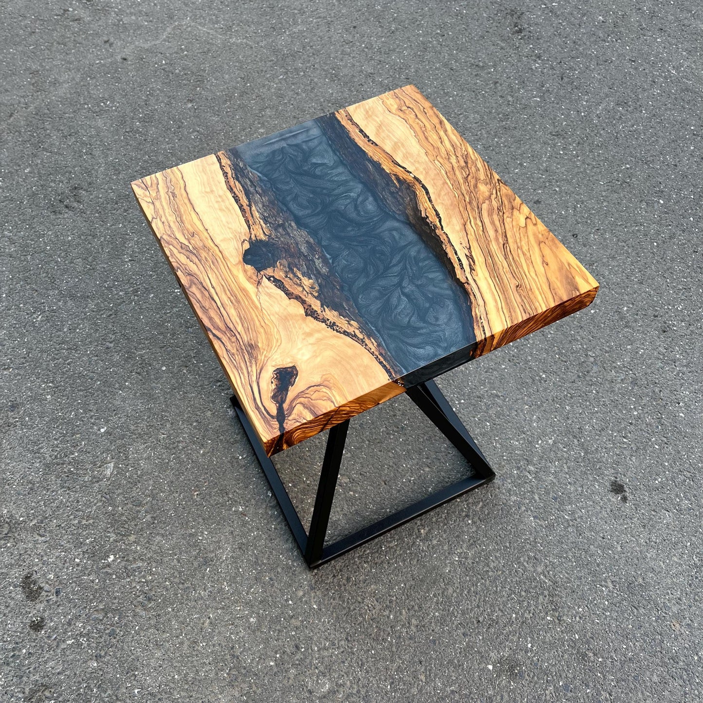 Customizable Square Olive Wood Coffee Table with Epoxy Resin River