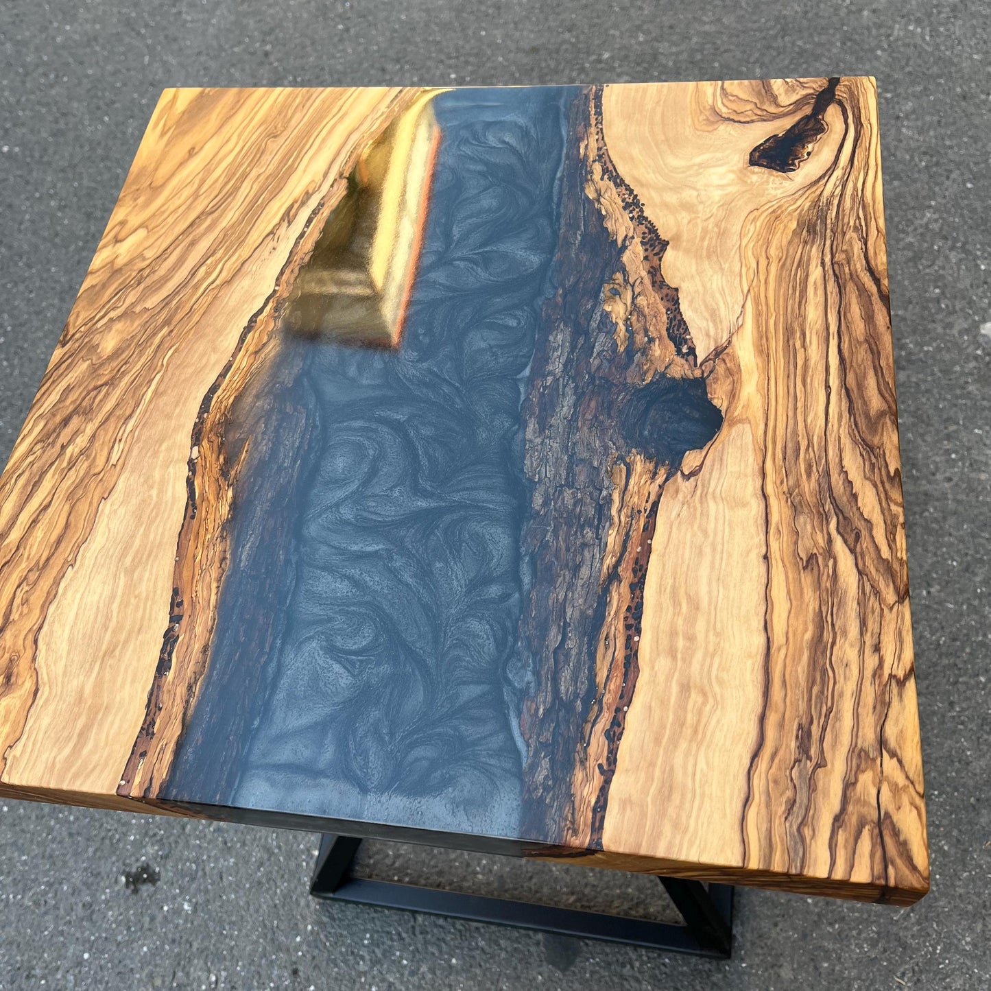 Customizable Square Olive Wood Coffee Table with Epoxy Resin River