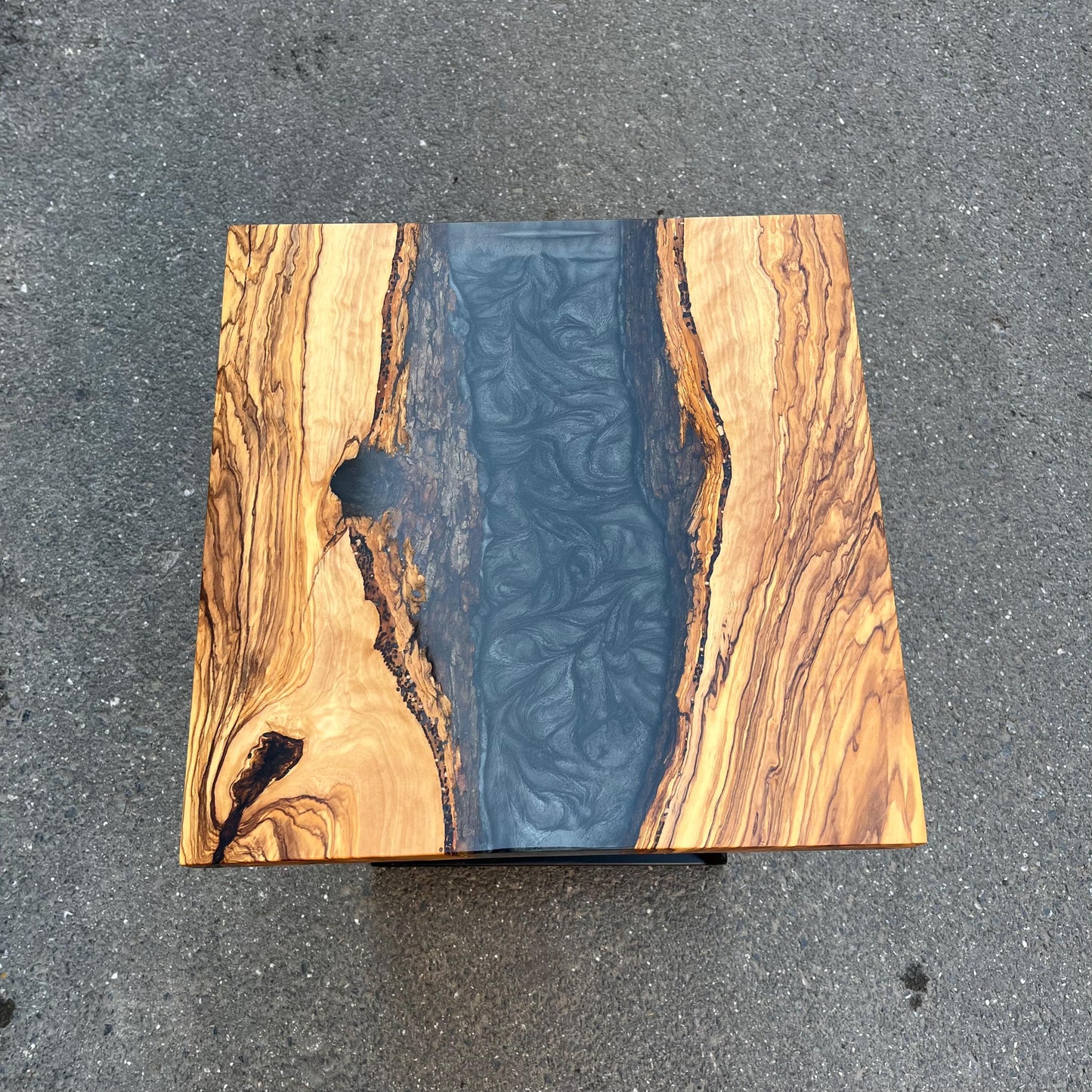 Customizable Square Olive Wood Coffee Table with Epoxy Resin River