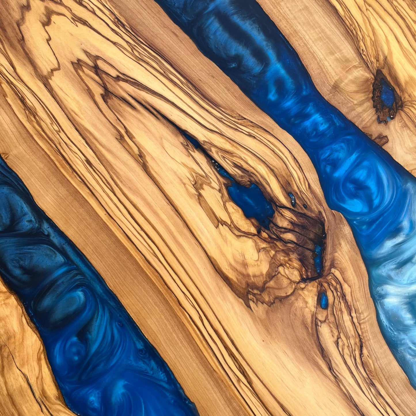 Handmade Olive Wood Charcuterie Board: Epoxy Resin River Serving Board