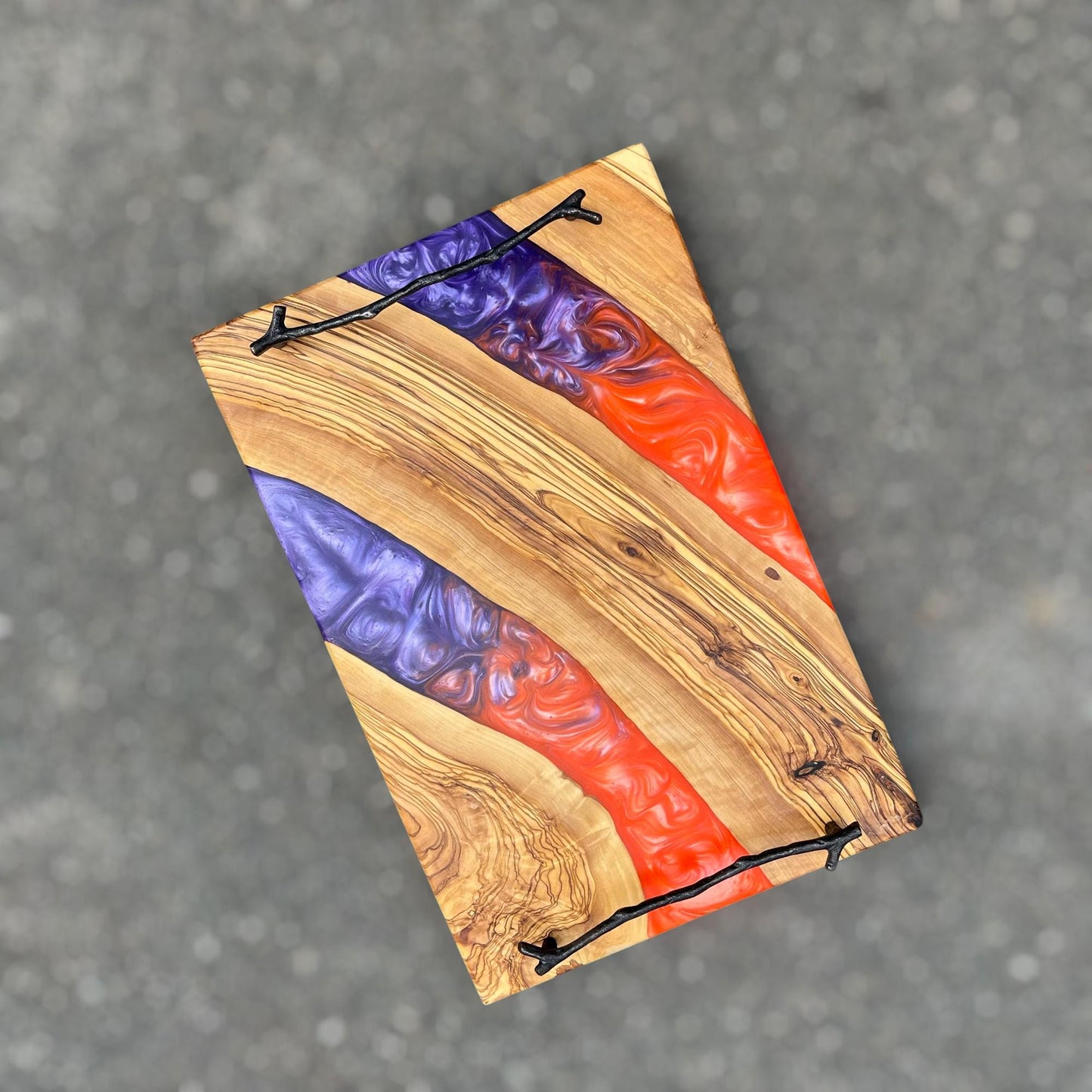 Handmade Olive Wood Charcuterie Board: Epoxy Resin River Design