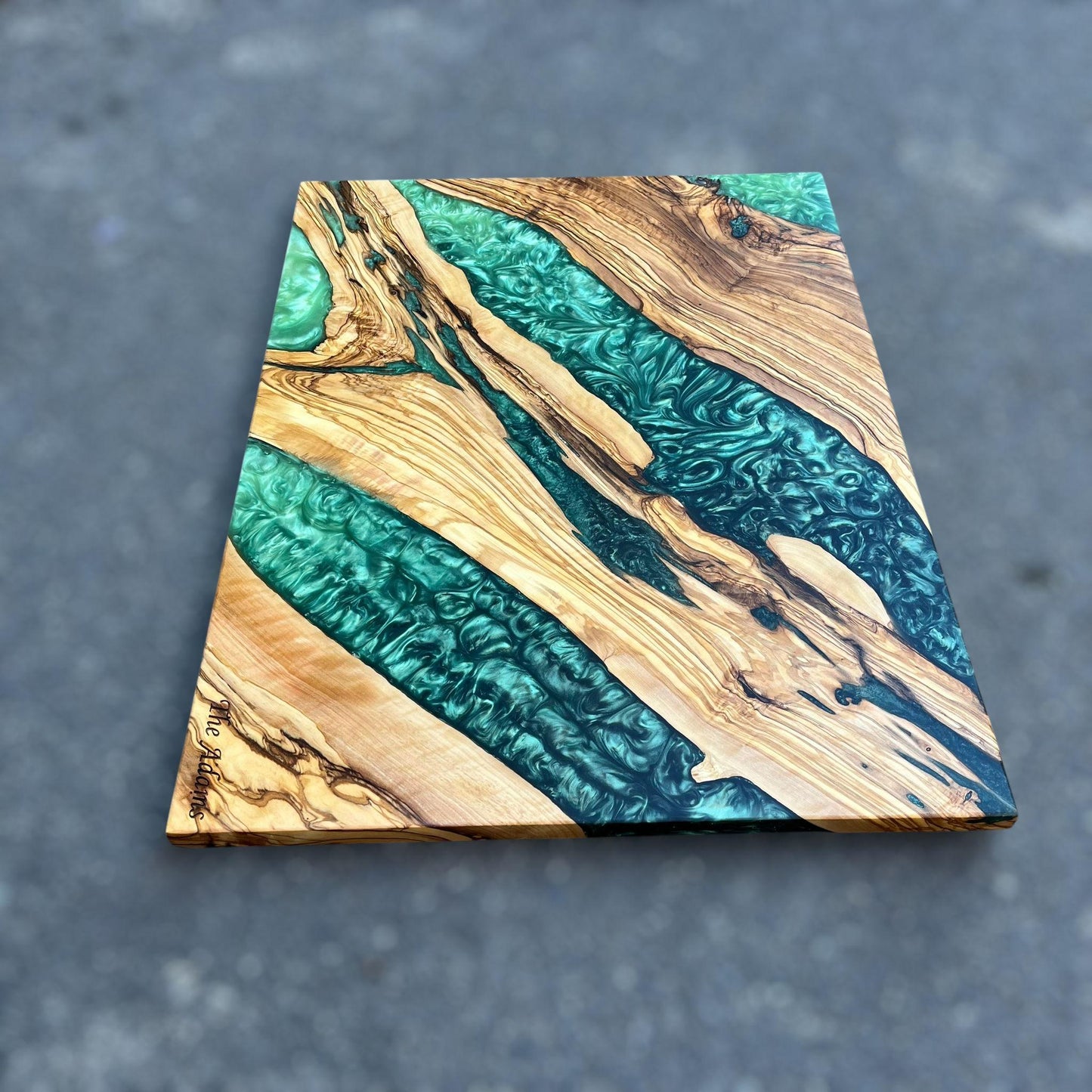Handmade Olive Wood Charcuterie Board: Blue Resin River Serving Board