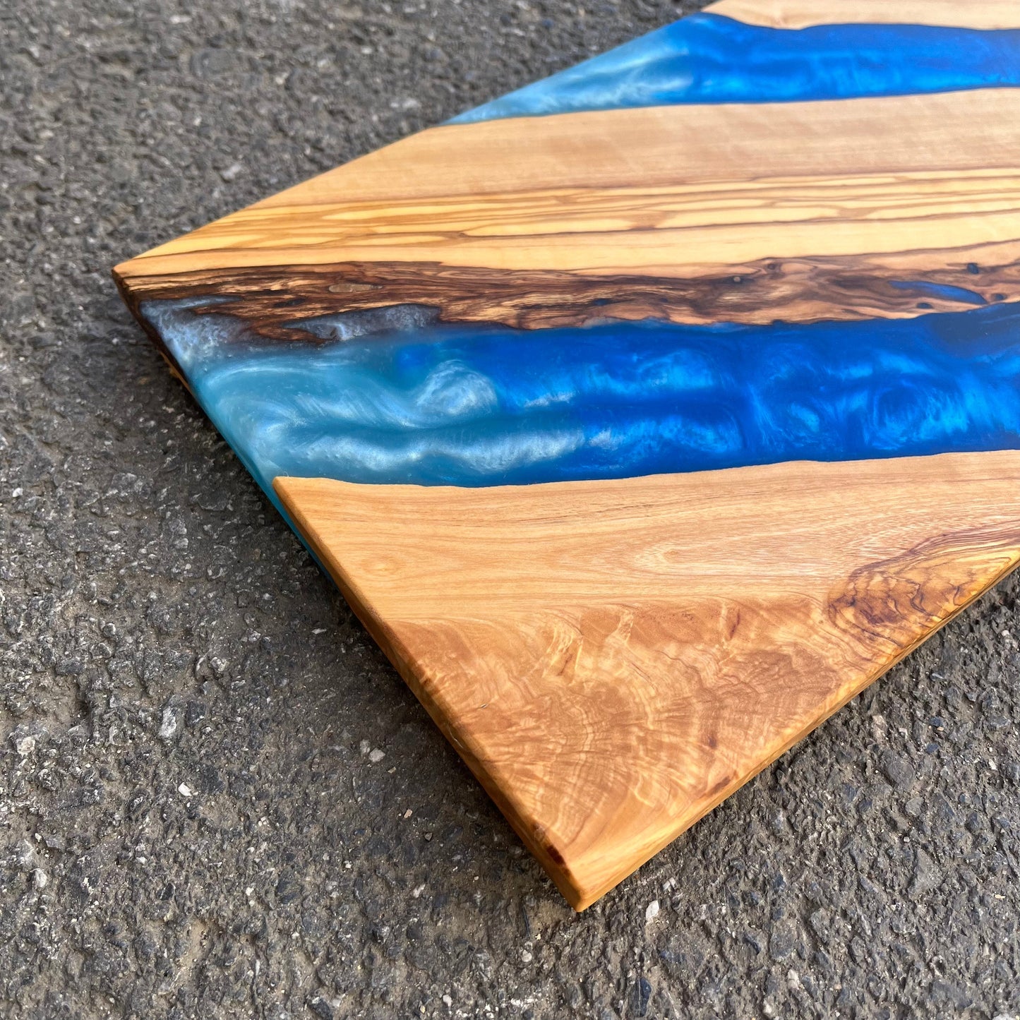 Handmade Olive Wood Charcuterie Board: Blue Resin River Design