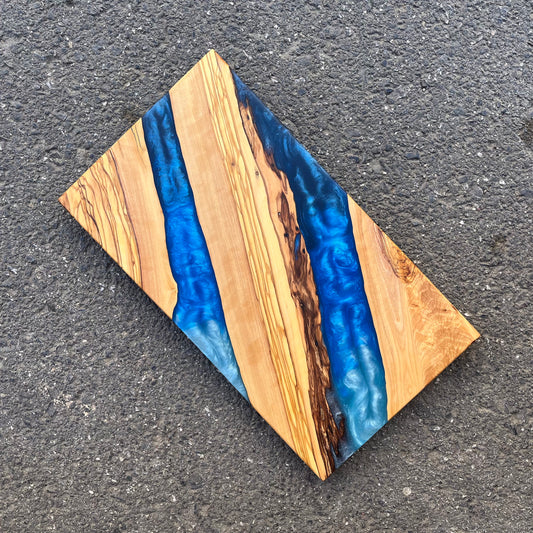 Handmade Olive Wood Charcuterie Board: Blue Resin River Design