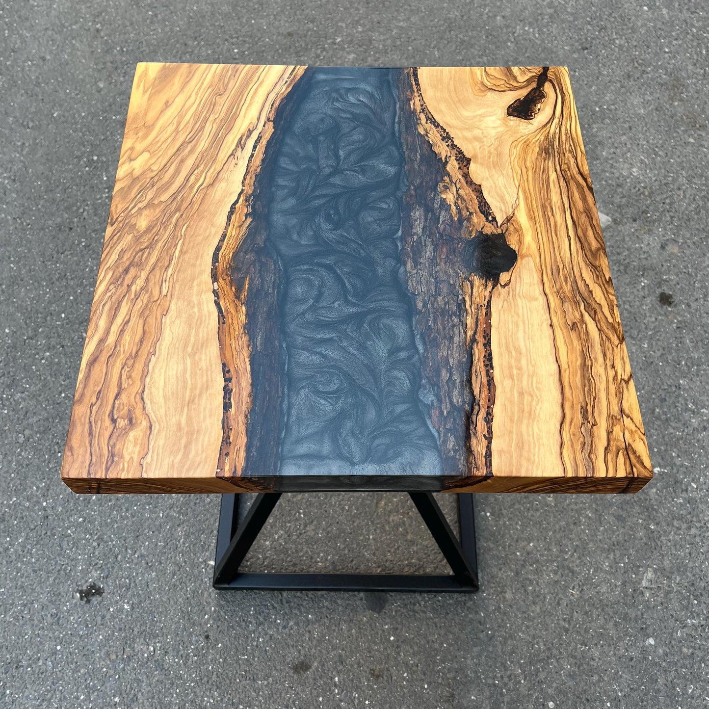 Customizable Square Olive Wood Coffee Table with Epoxy Resin River