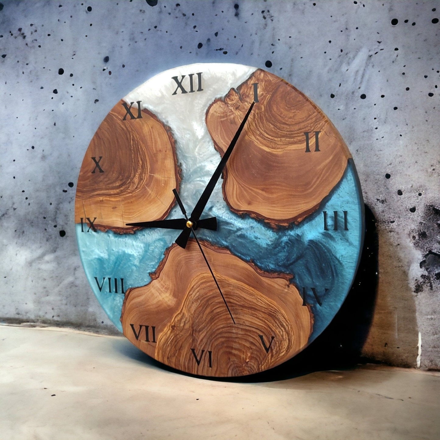 Handmade Olive Wood Resin Wall Clock: Unique Epoxy Decor