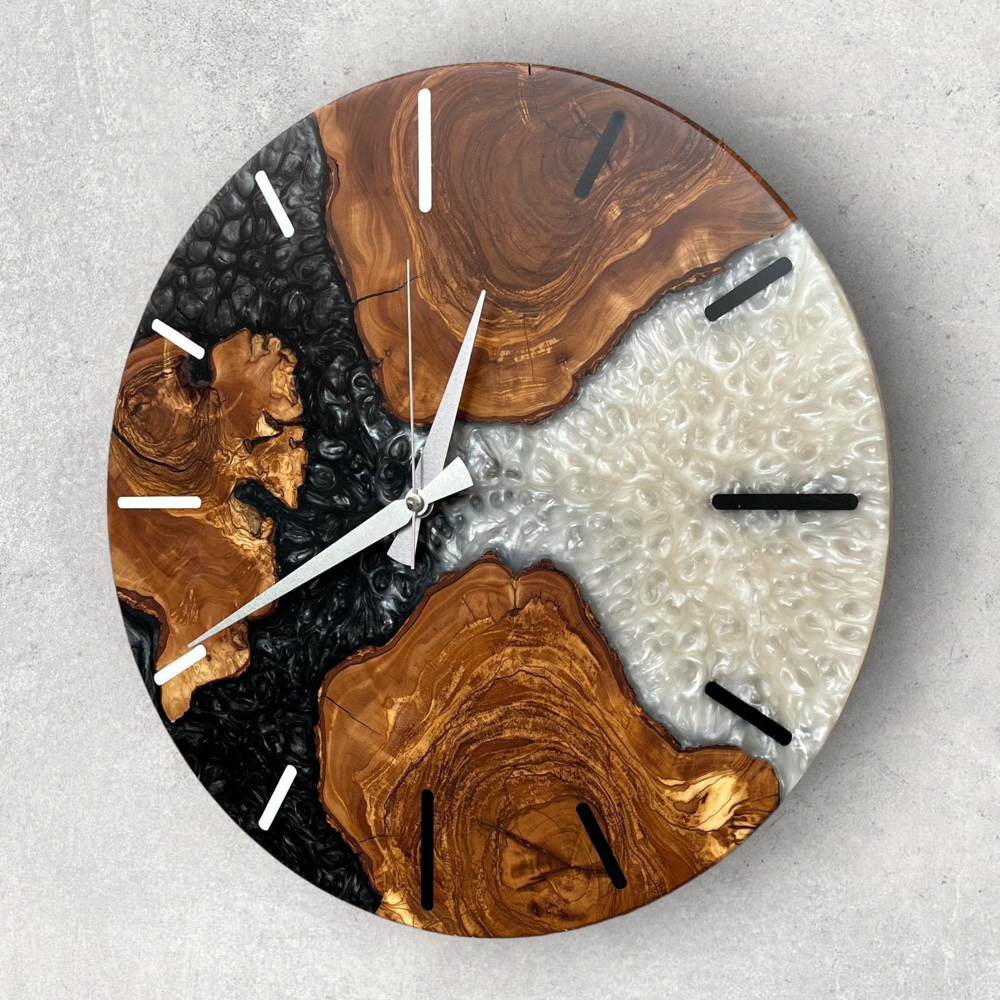 Handmade Olive Wood Resin Wall Clock: Unique Epoxy Decor