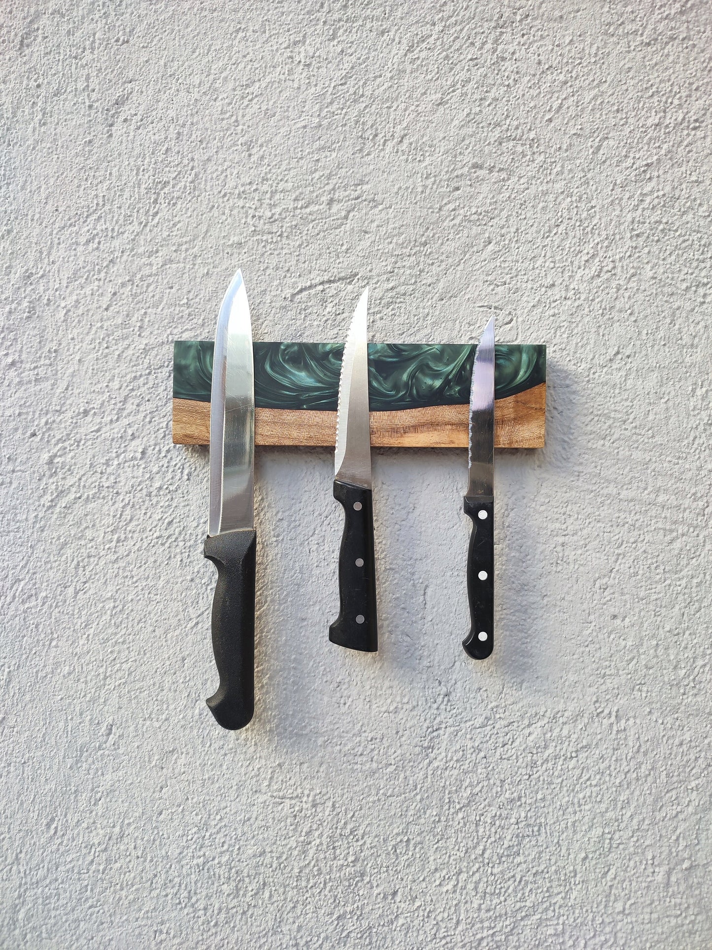 Handmade Walnut Wood Magnetic Knife Block with Resin