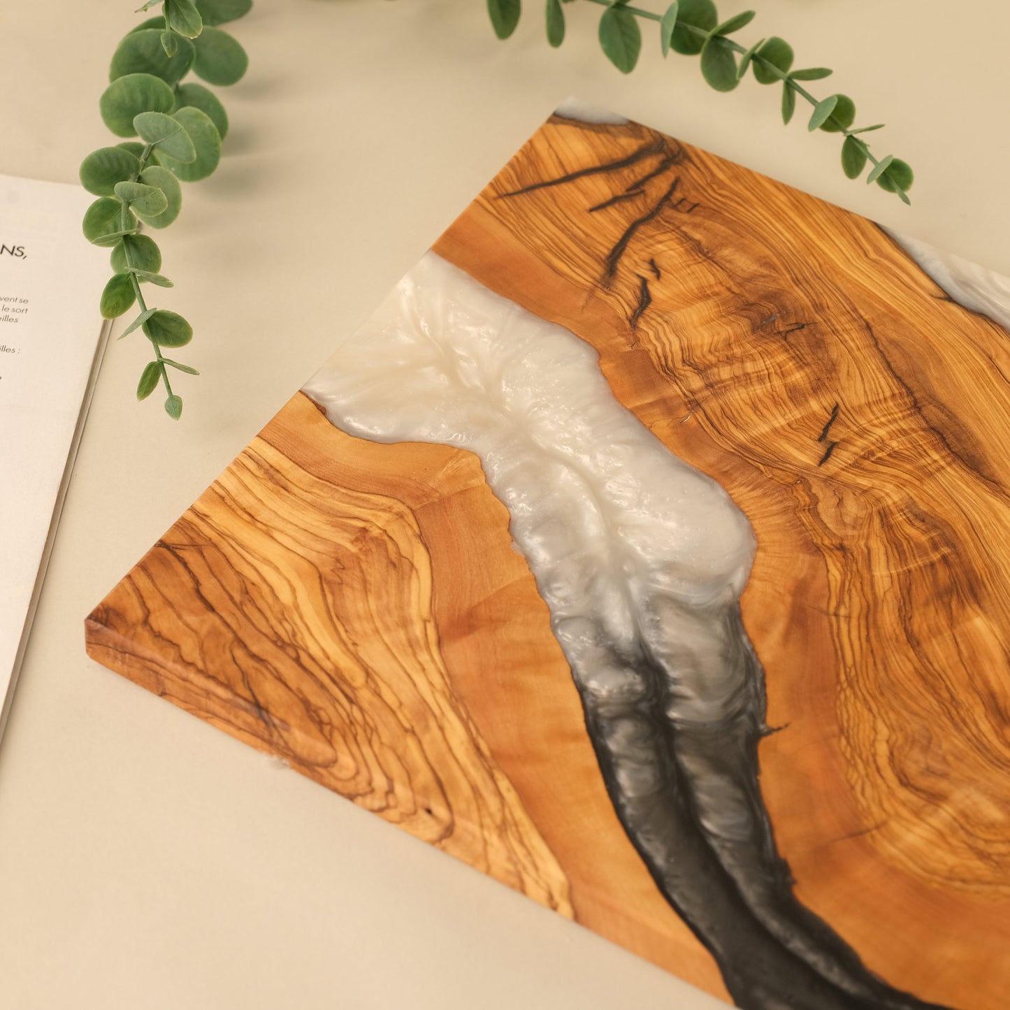 Personalized Olive Wood Charcuterie Board: Epoxy Resin River Cutting Board