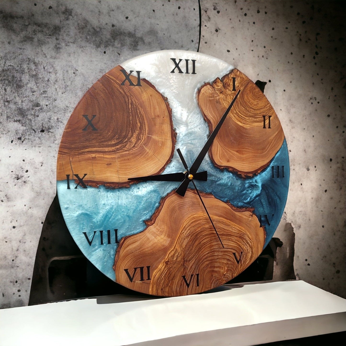 Handmade Olive Wood Resin Wall Clock: Unique Epoxy Decor