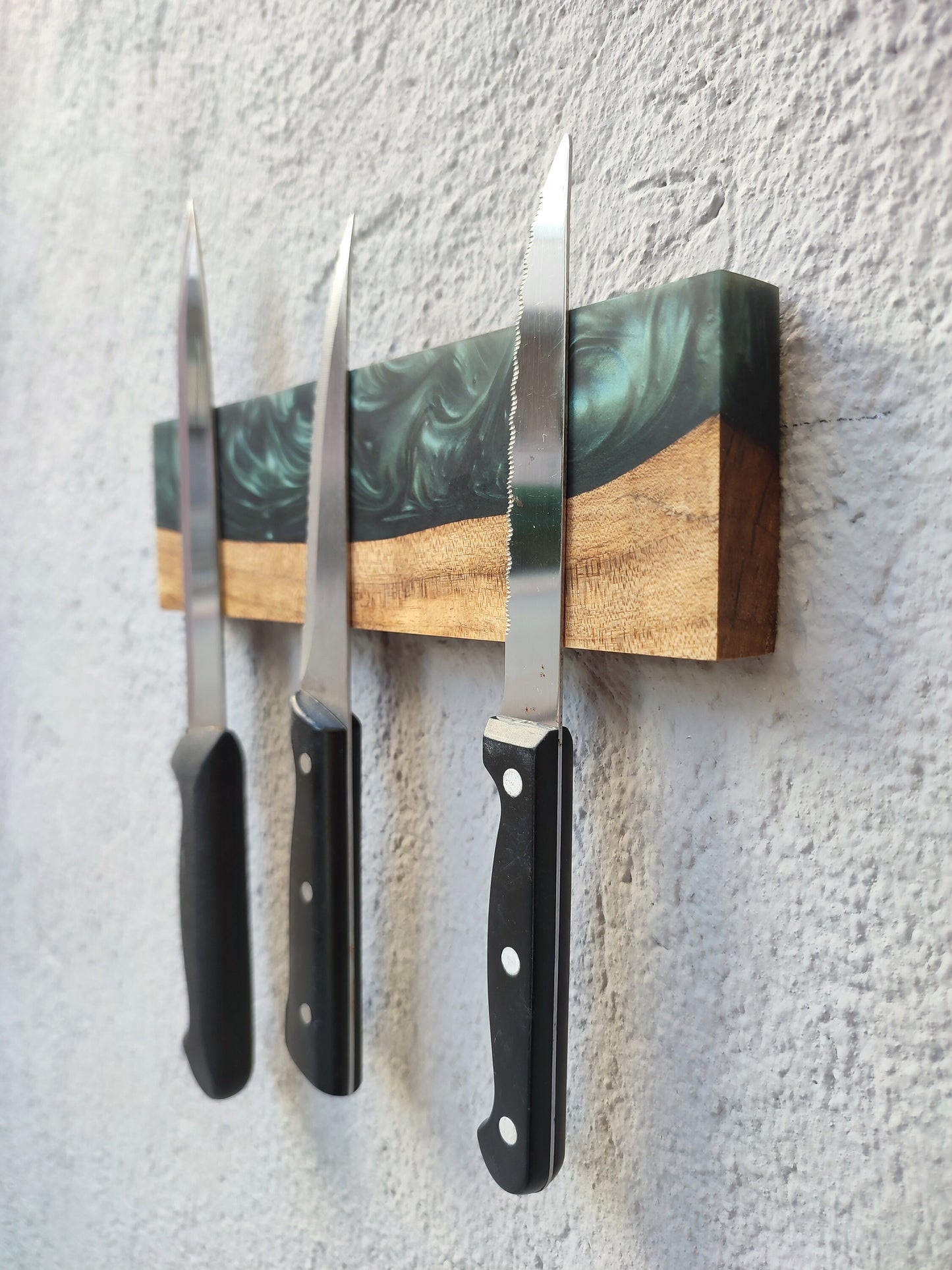 Handmade Walnut Wood Magnetic Knife Block with Resin