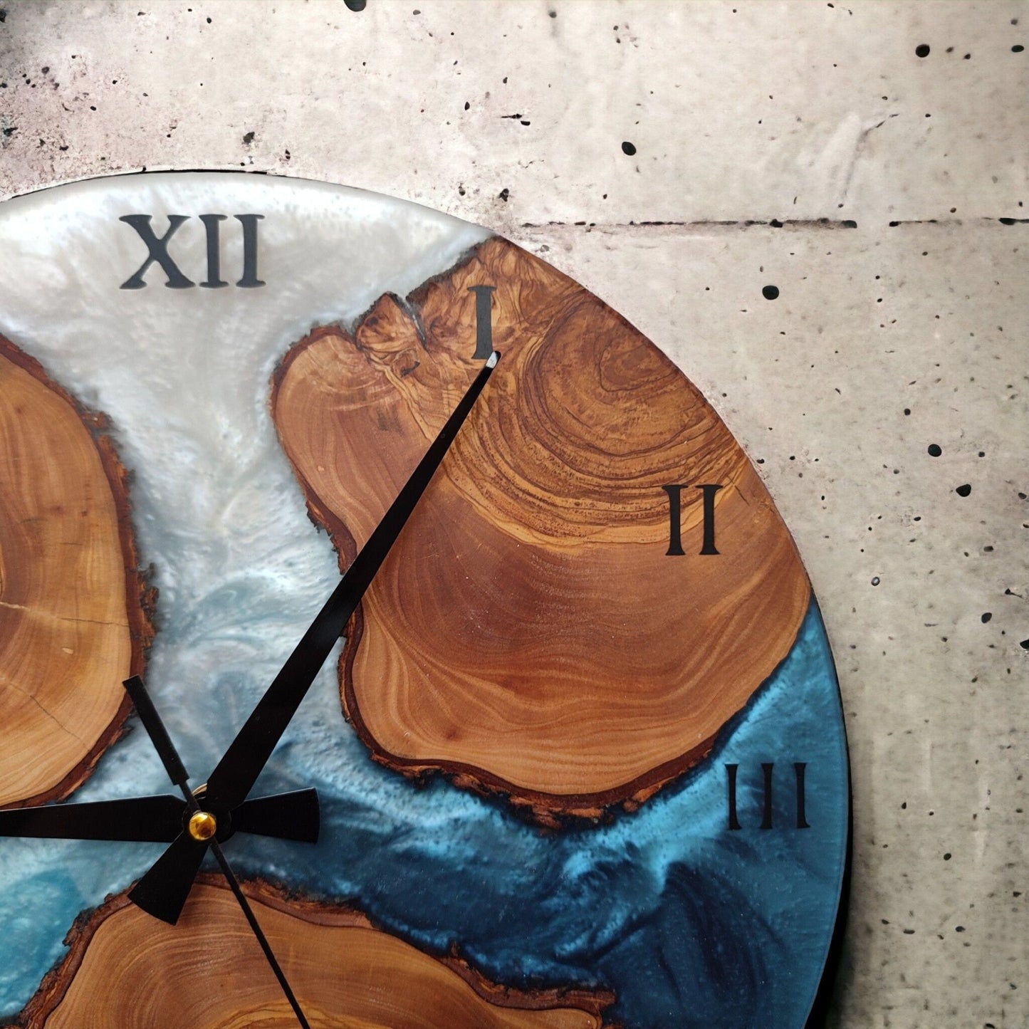 Handmade Olive Wood Resin Wall Clock: Unique Epoxy Decor