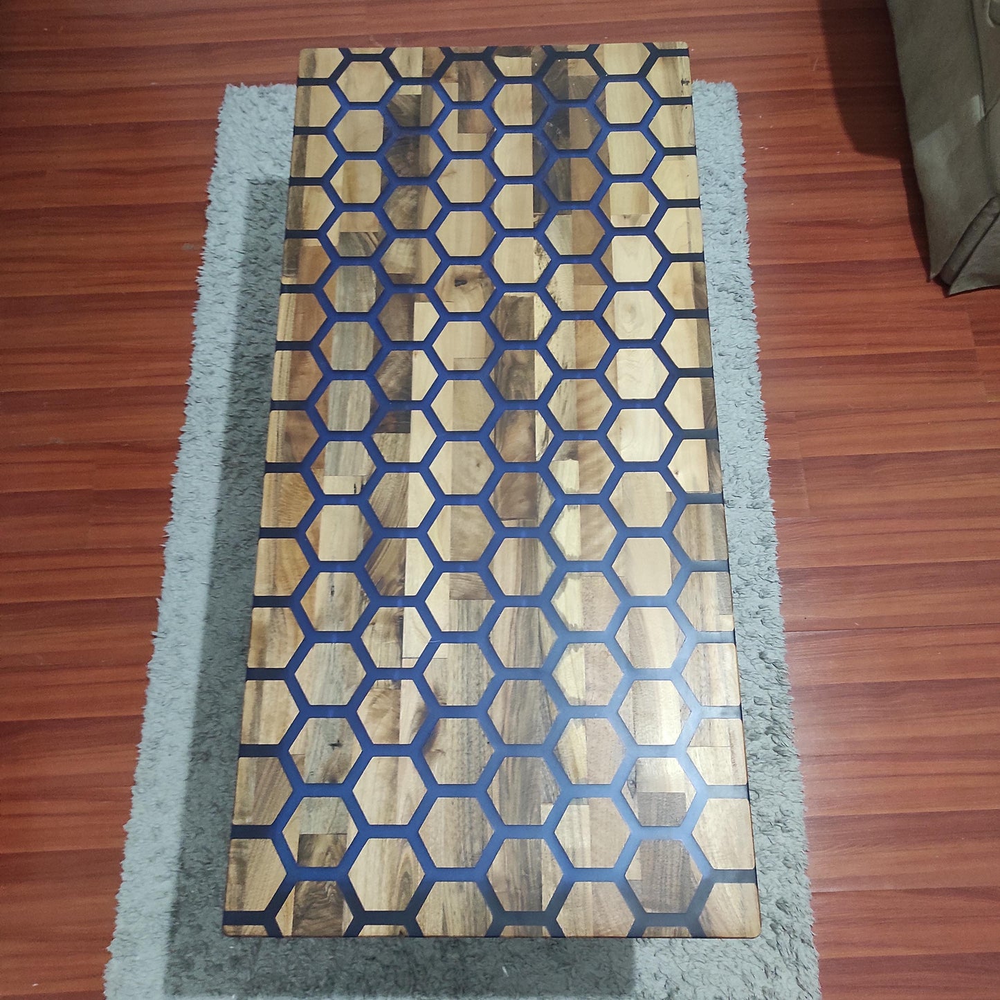 Handmade Hexagonal Olive Wood Coffee Table with Epoxy Resin