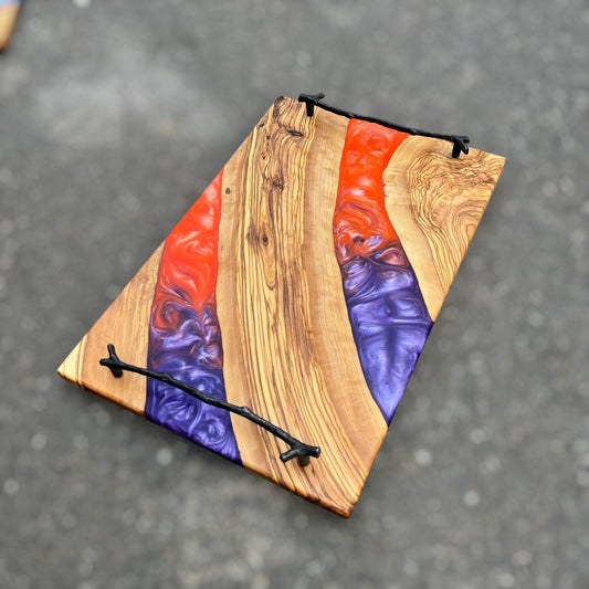 Handmade Olive Wood Charcuterie Board: Epoxy Resin River Design