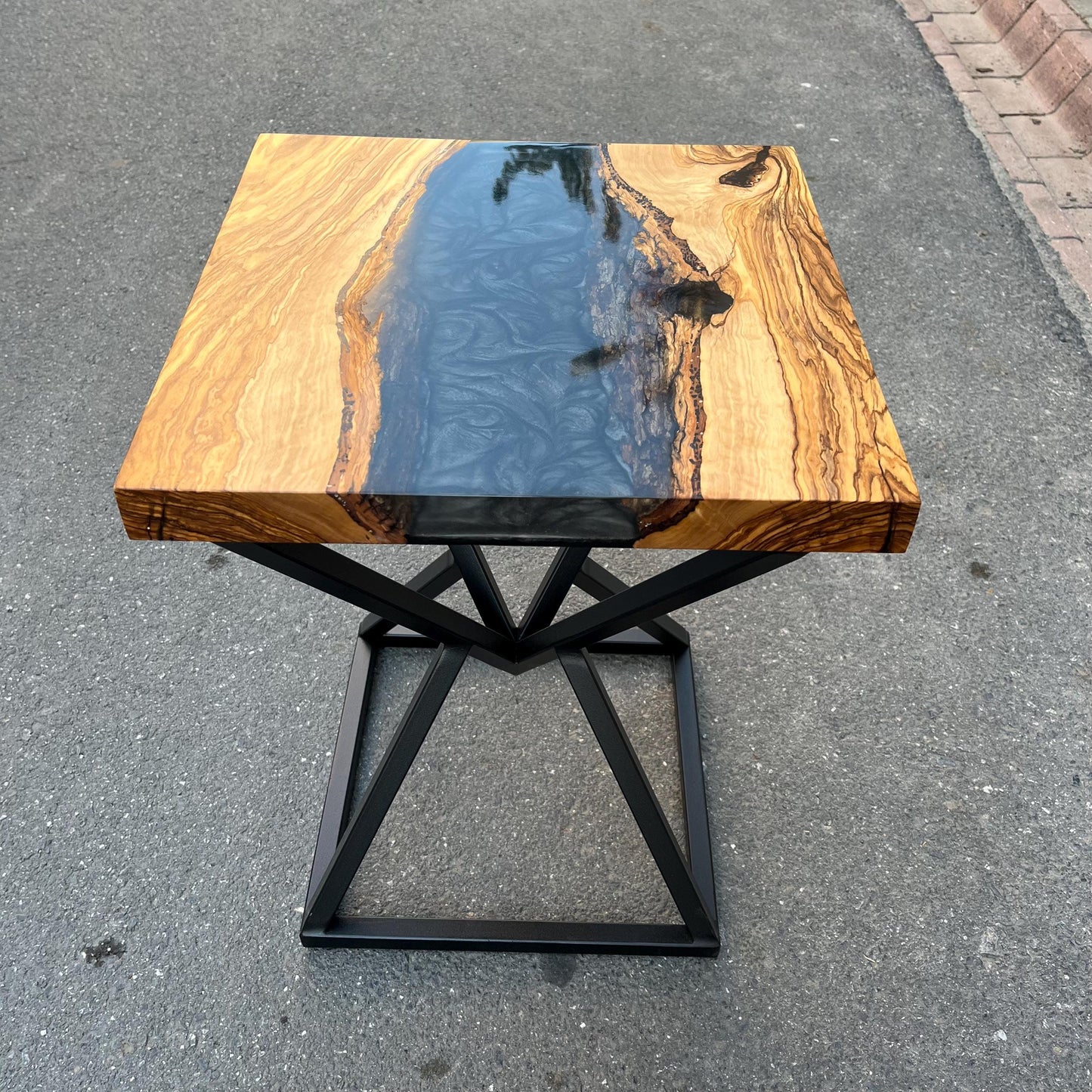 Customizable Square Olive Wood Coffee Table with Epoxy Resin River