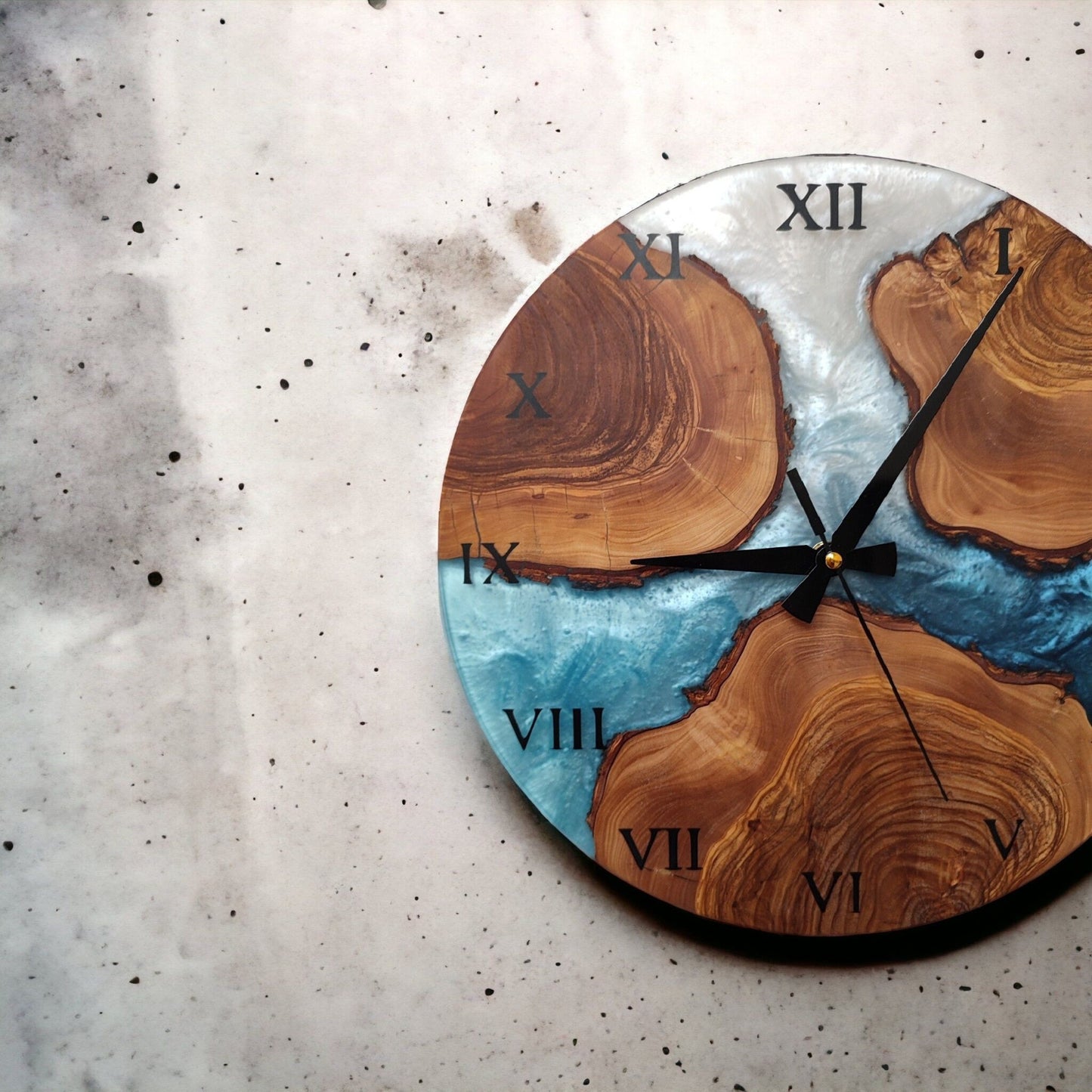 Handmade Olive Wood Resin Wall Clock: Unique Epoxy Decor