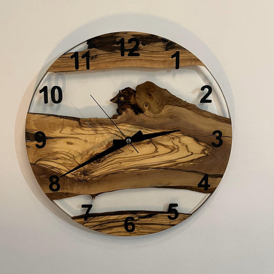 Handmade Resin & Olive Wood Wall Clock: Unique Home Decor