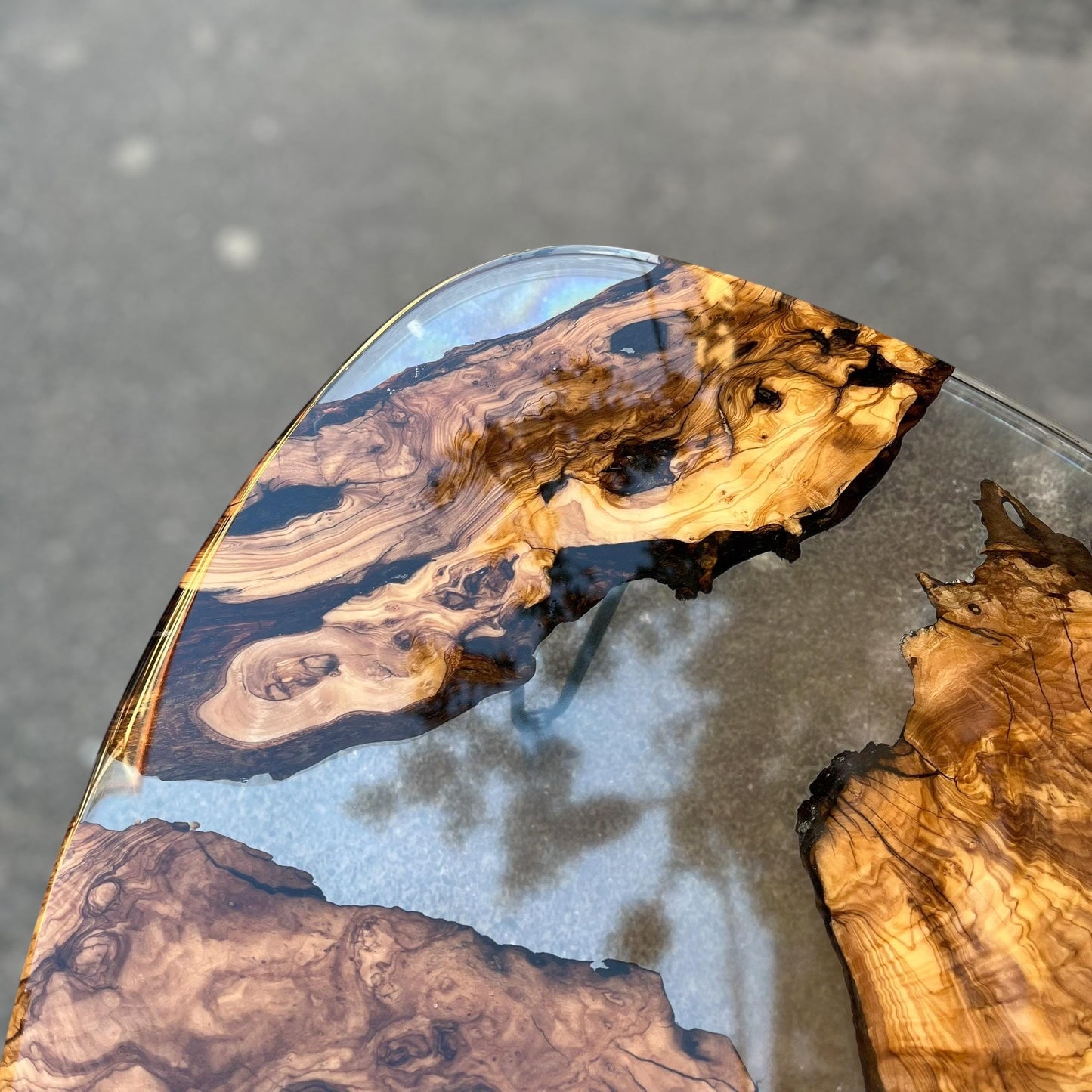 Triangle Olive Wood Coffee Table: Modern Epoxy Resin Accent Table