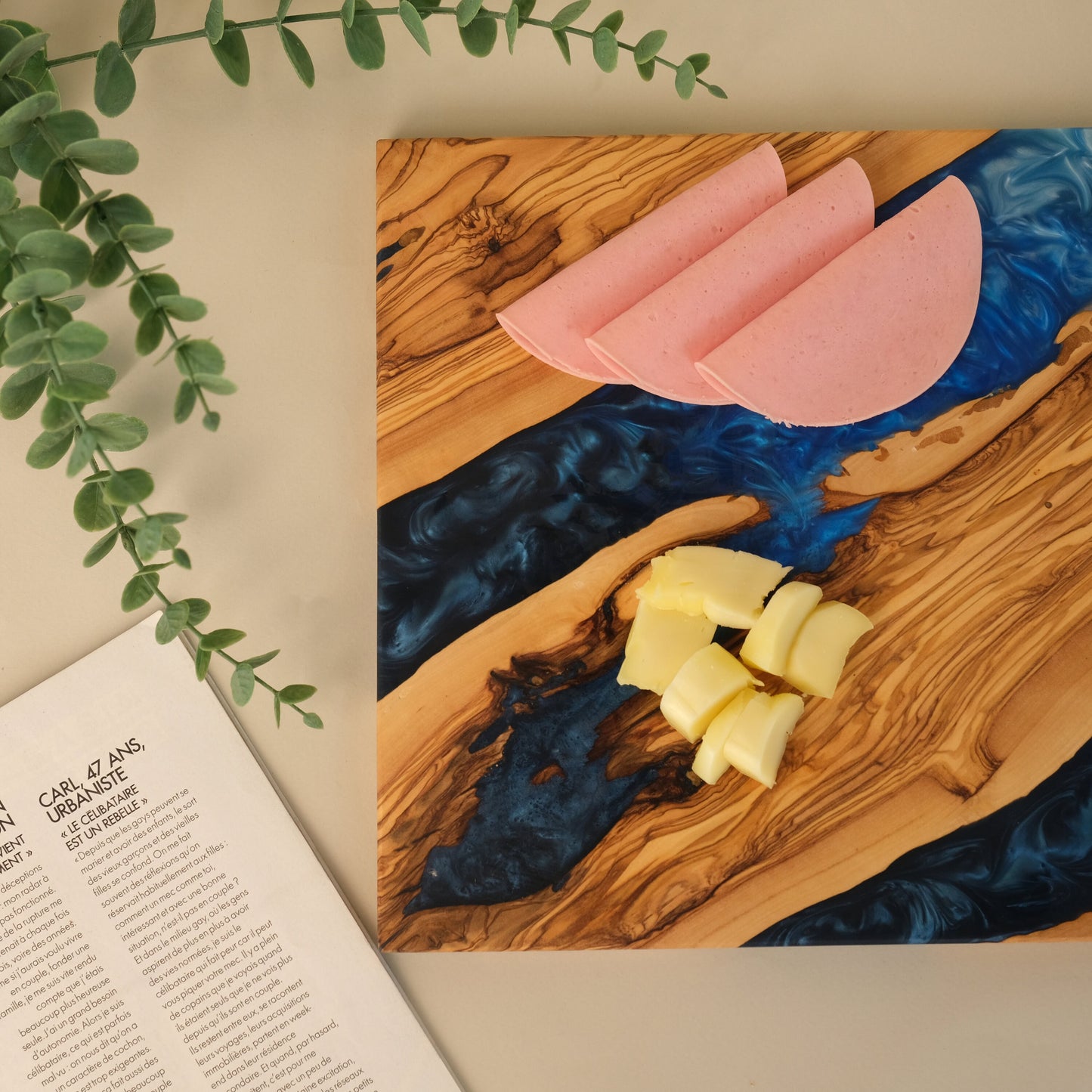 Resin River Charcuterie Board: Olive Wood Cheese Board