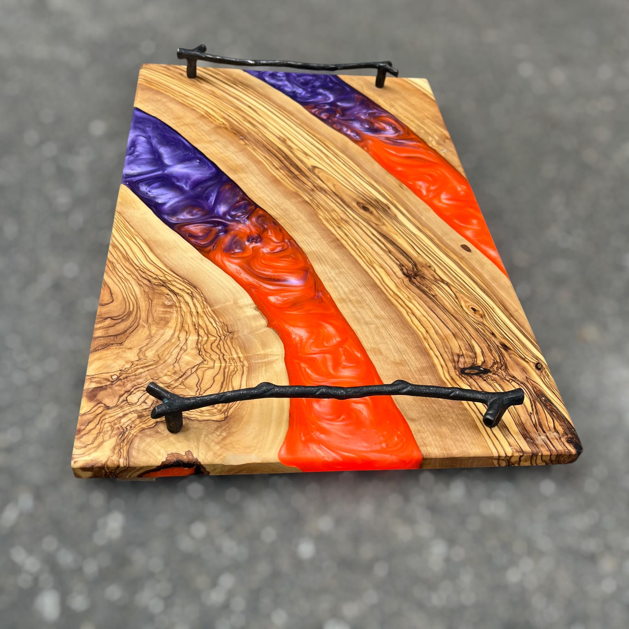 Handmade Olive Wood Charcuterie Board: Epoxy Resin River Design