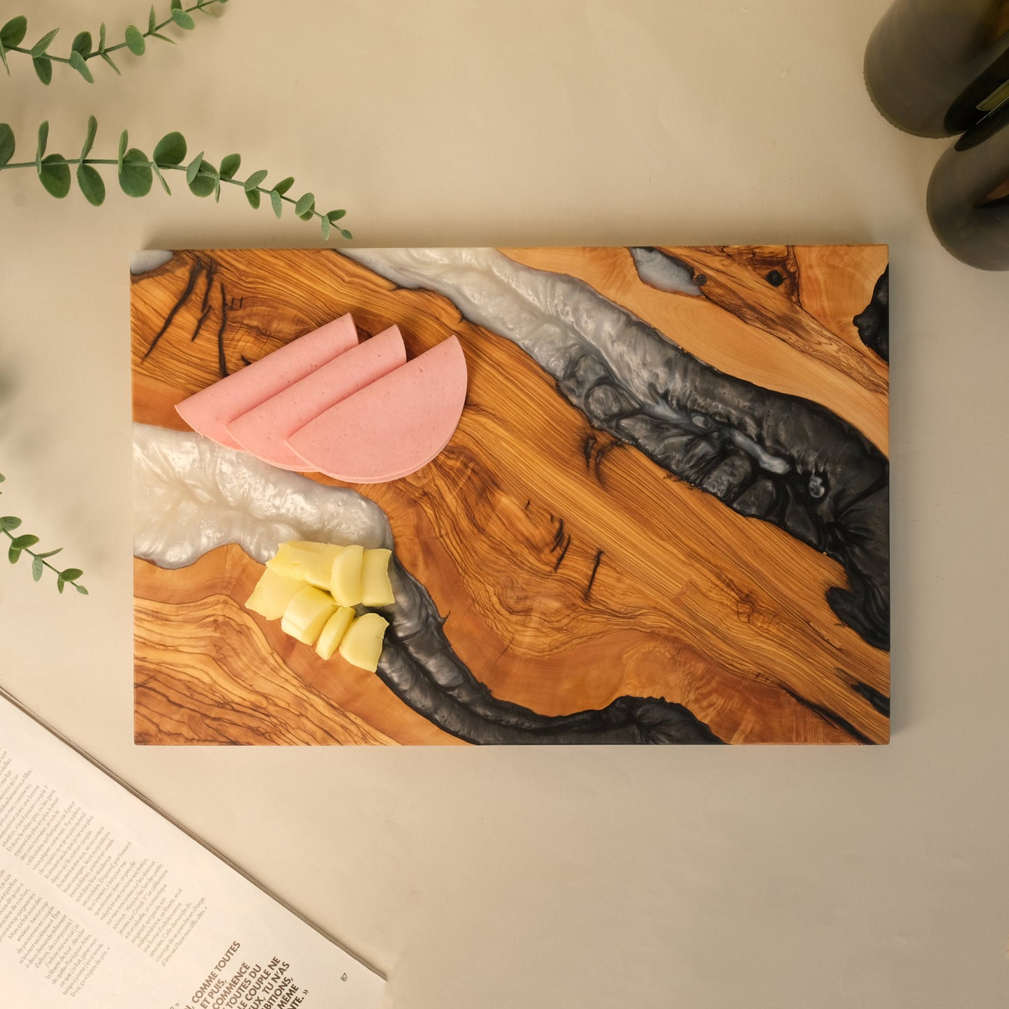 Personalized Olive Wood Charcuterie Board: Epoxy Resin River Cutting Board
