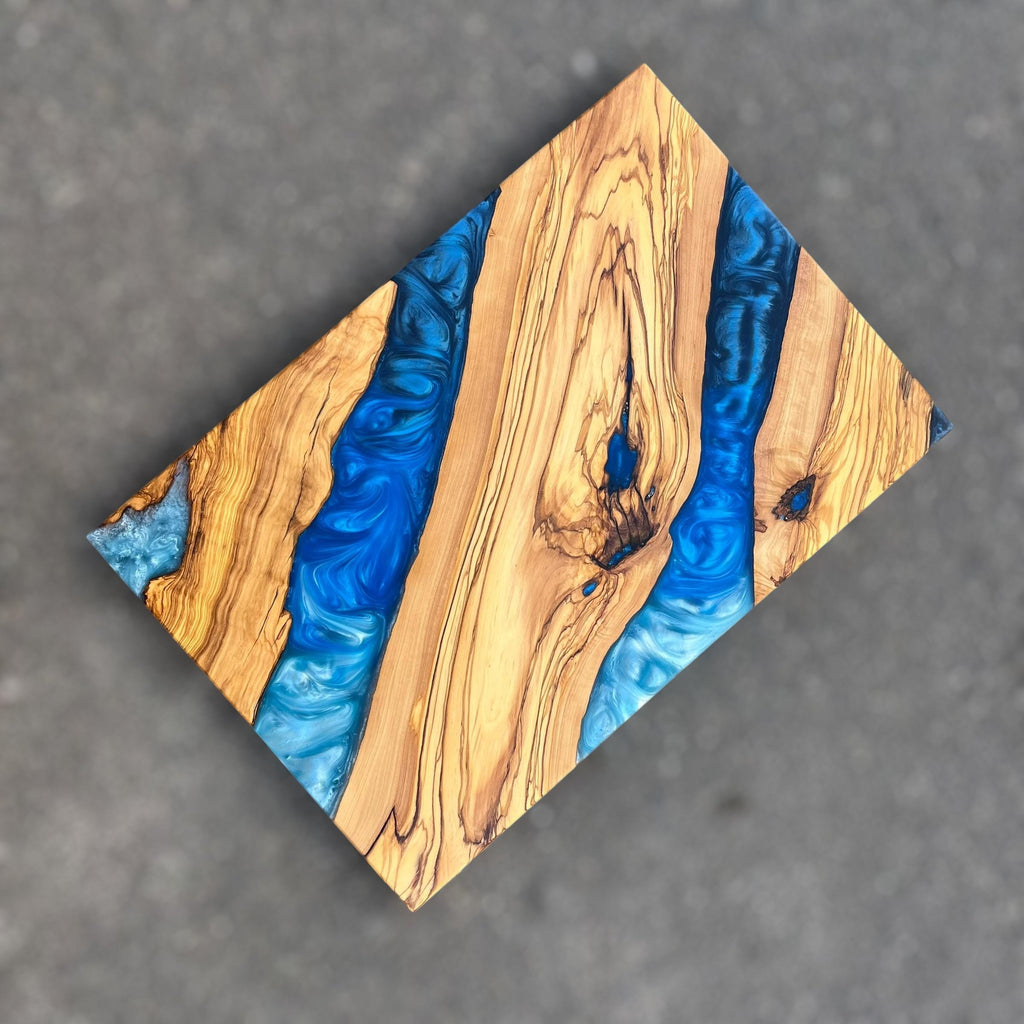 Handmade Olive Wood Charcuterie Board: Epoxy Resin River Serving Board