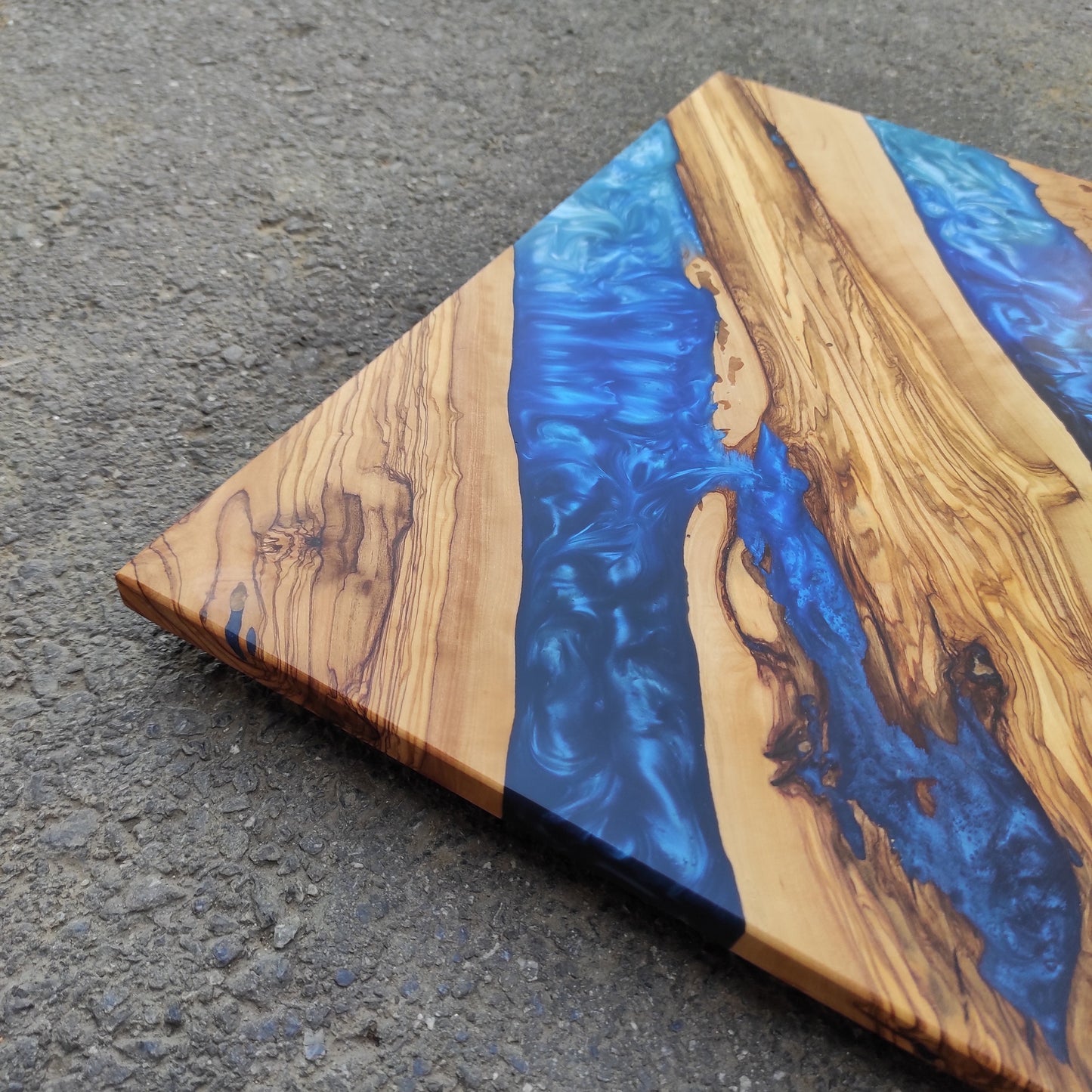 Handmade Olive Wood Charcuterie Board: Blue Resin River Design