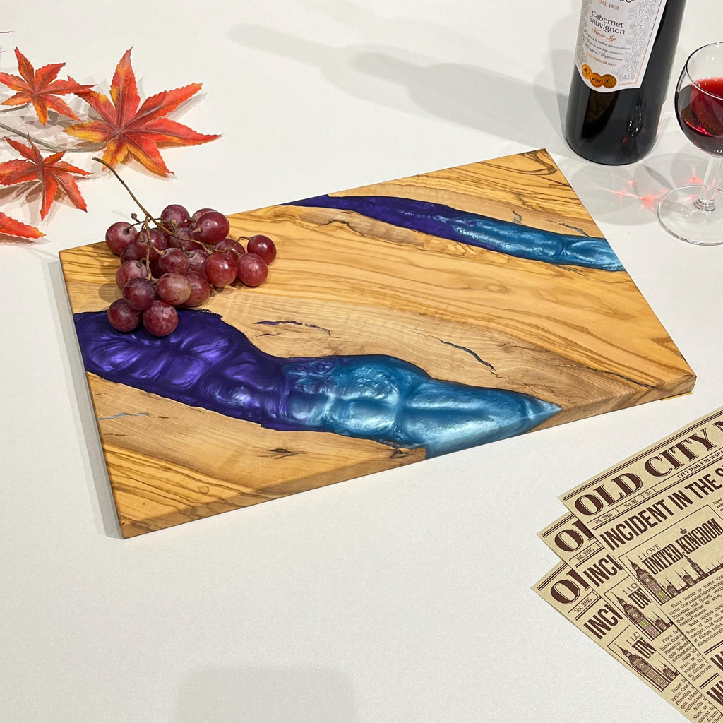 Handmade Black Epoxy Resin Olive Wood Charcuterie Board
