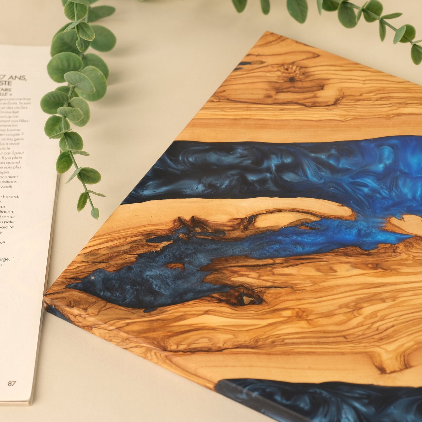 Resin River Charcuterie Board: Olive Wood Cheese Board