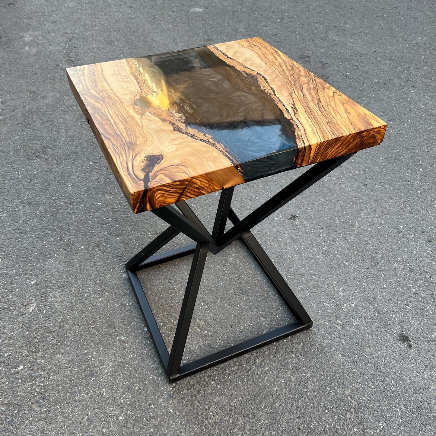 Customizable Square Olive Wood Coffee Table with Epoxy Resin River