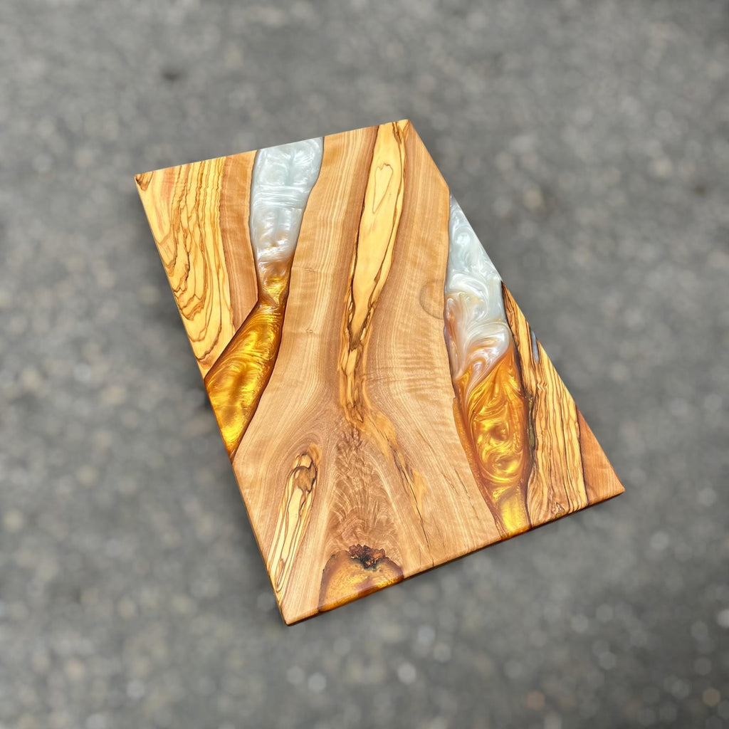 Handmade Olive Wood Charcuterie Board: Epoxy Resin River Design