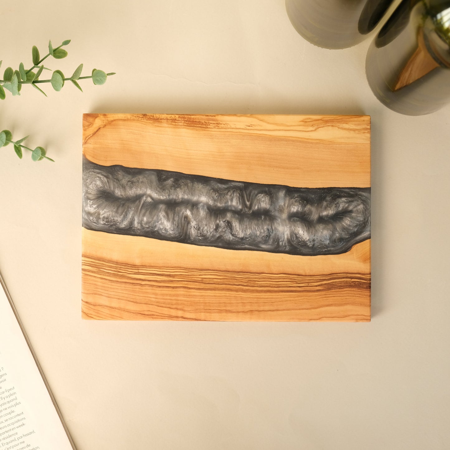 Handmade Olive Wood Resin Charcuterie Board: Personalized River Cheese Board