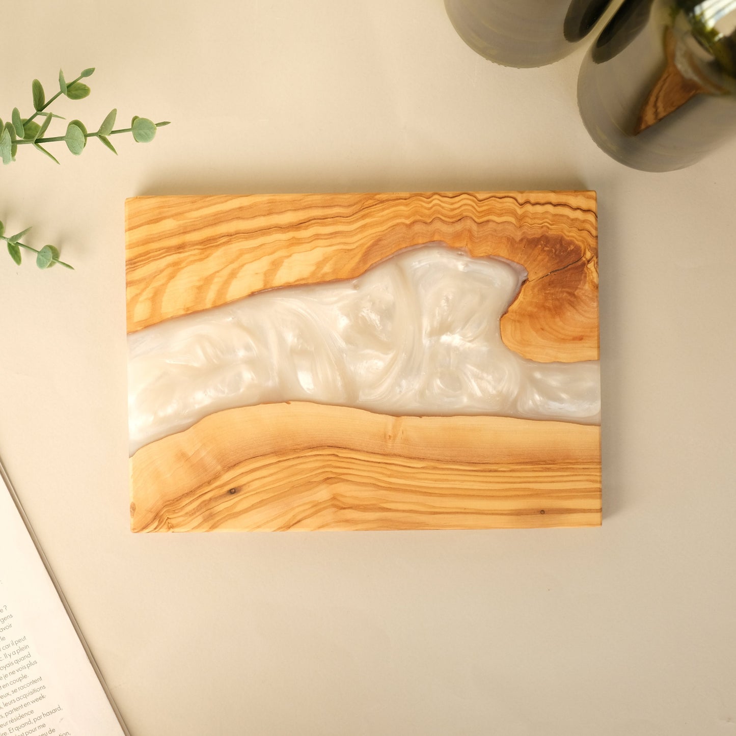 Handmade Olive Wood Resin Charcuterie Board: Personalized River Cheese Board