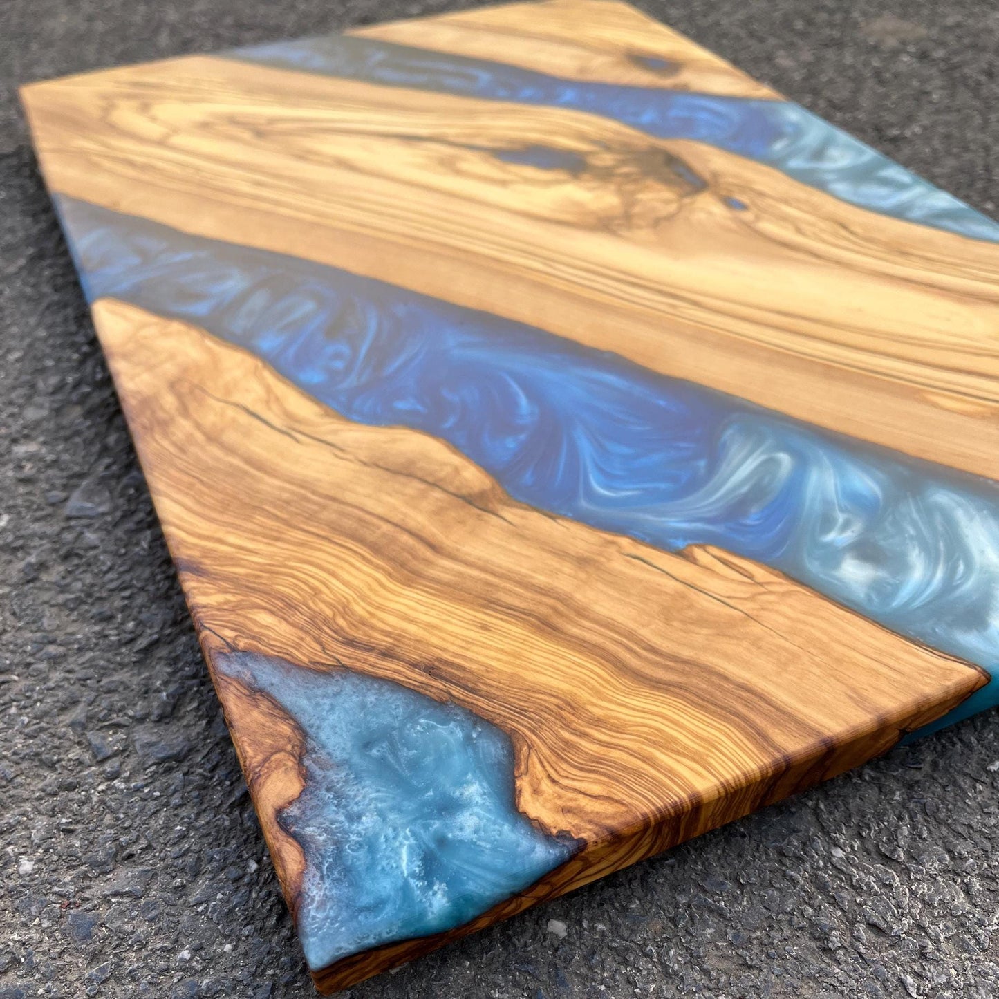 Handmade Olive Wood Charcuterie Board: Epoxy Resin River Serving Board