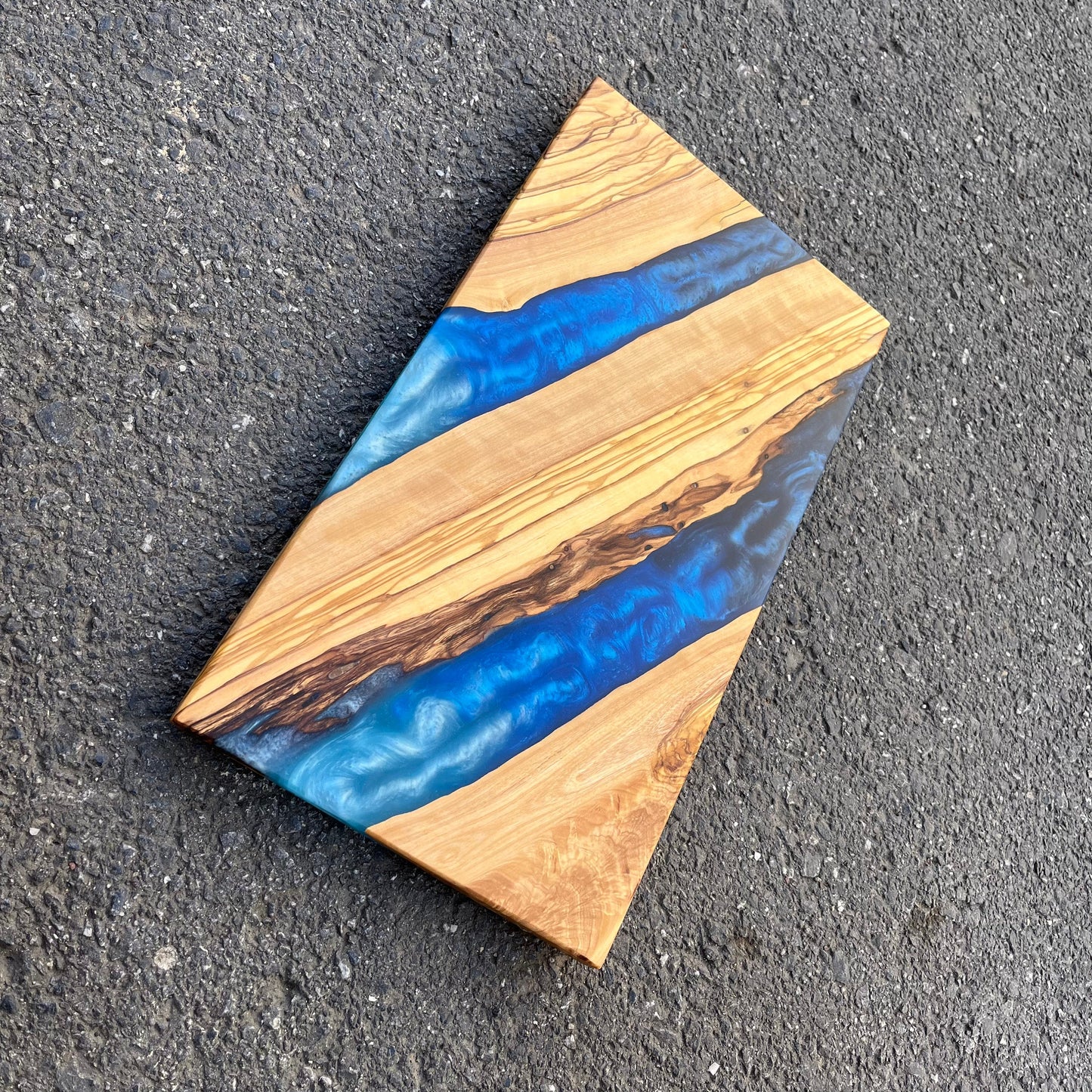 Handmade Olive Wood Charcuterie Board: Blue Resin River Design