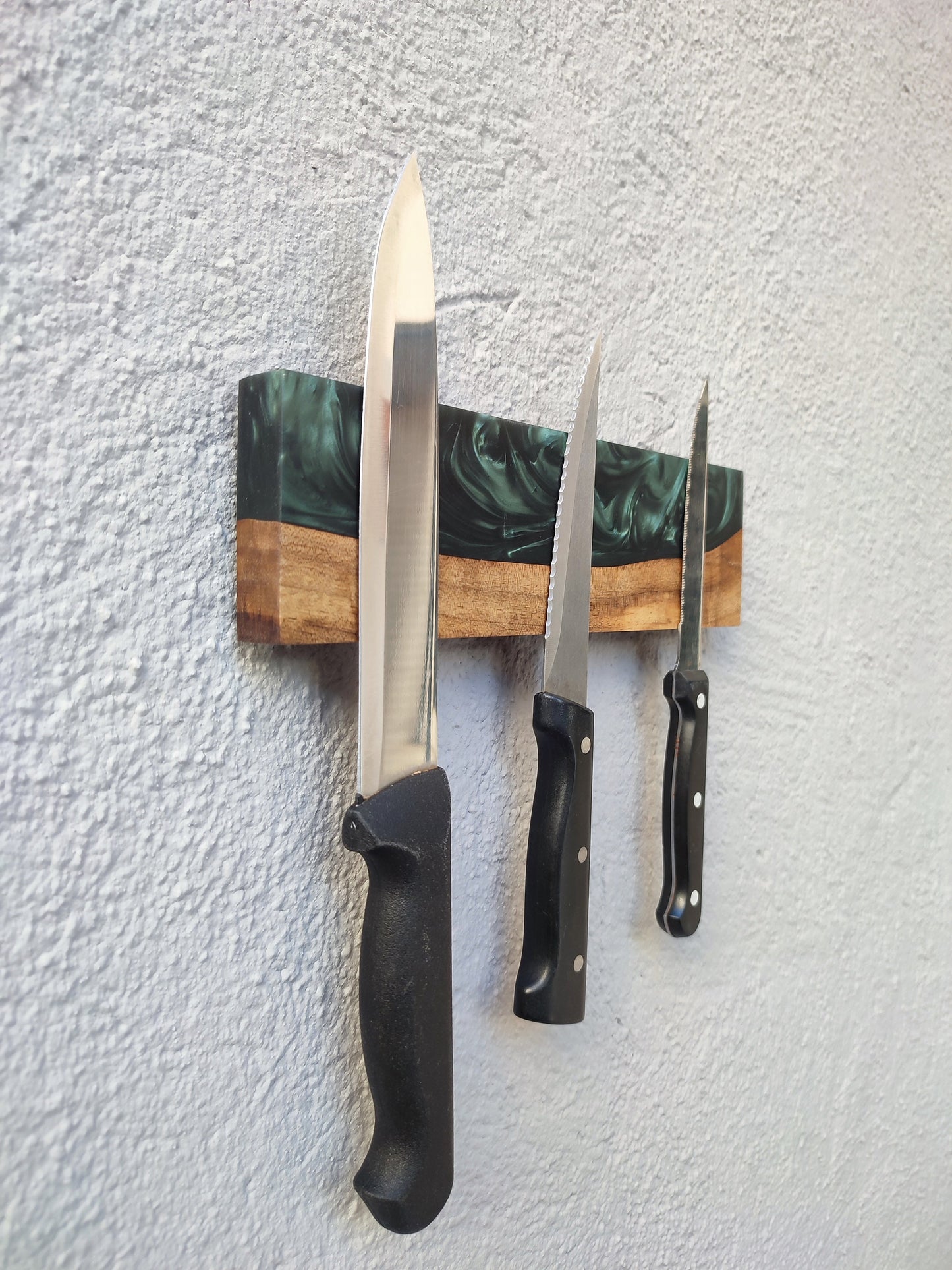 Handmade Walnut Wood Magnetic Knife Block with Resin